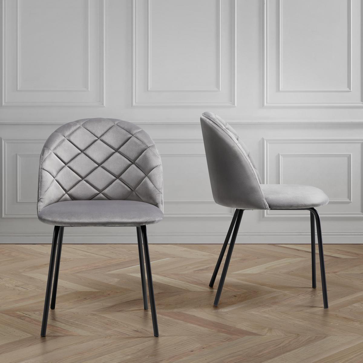 Stuhl Selina Grau Samt Gepolstert - Schwarz/Grau, MODERN, Holz/Textil (48,5/78/54cm) - Bessagi Home