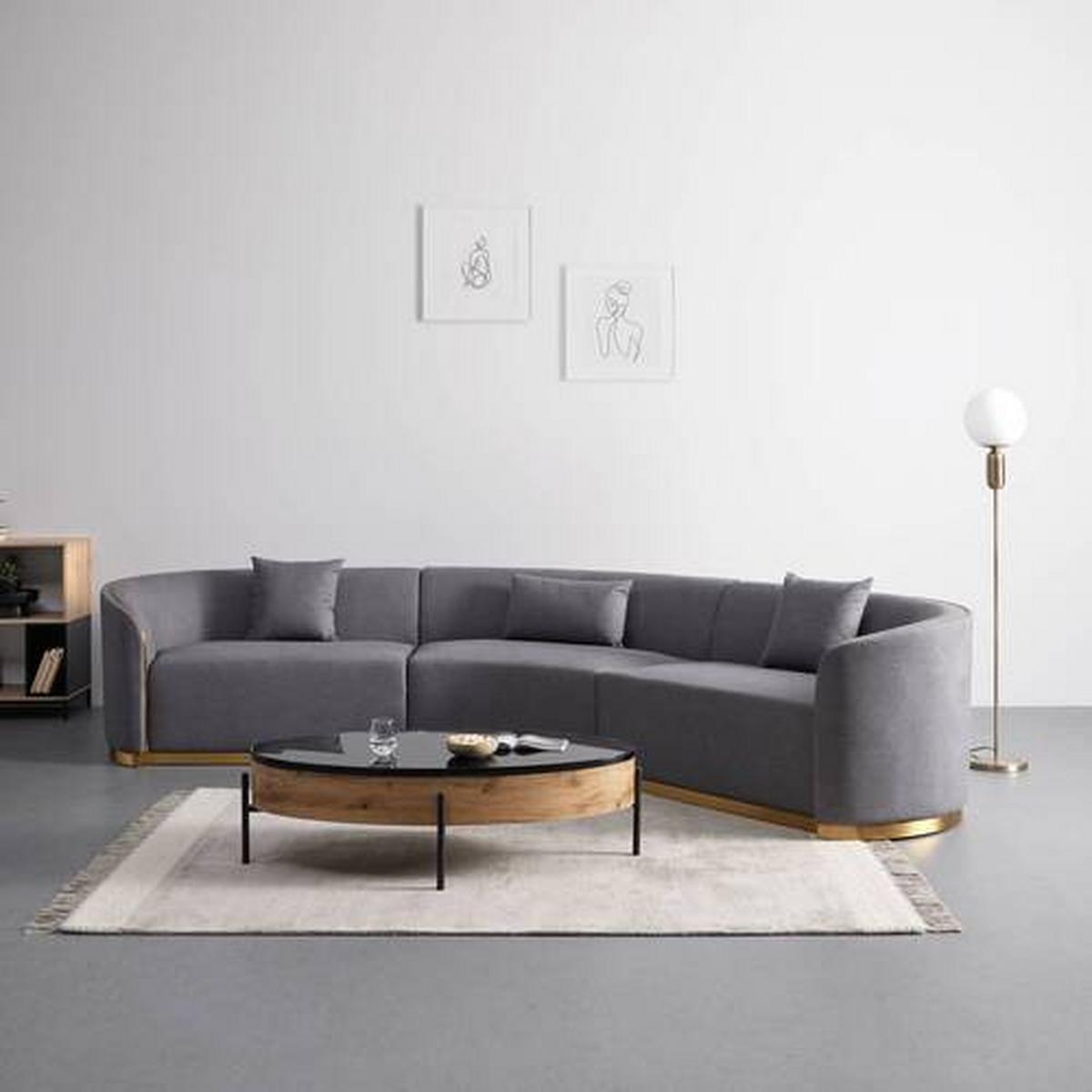 DUŻY NAROŻNIK PIA - kolor złoty/szary, Modern, metal/drewno (362/75/88cm) - Bessagi Home