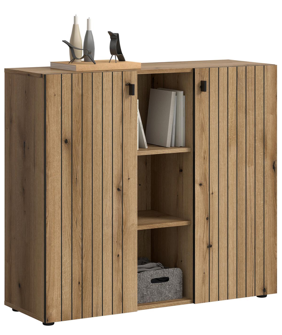 KOMMODE STATION - Eichefarben/Schwarz, Design, Holzwerkstoff/Kunststoff (106/96/37cm) - MID.YOU