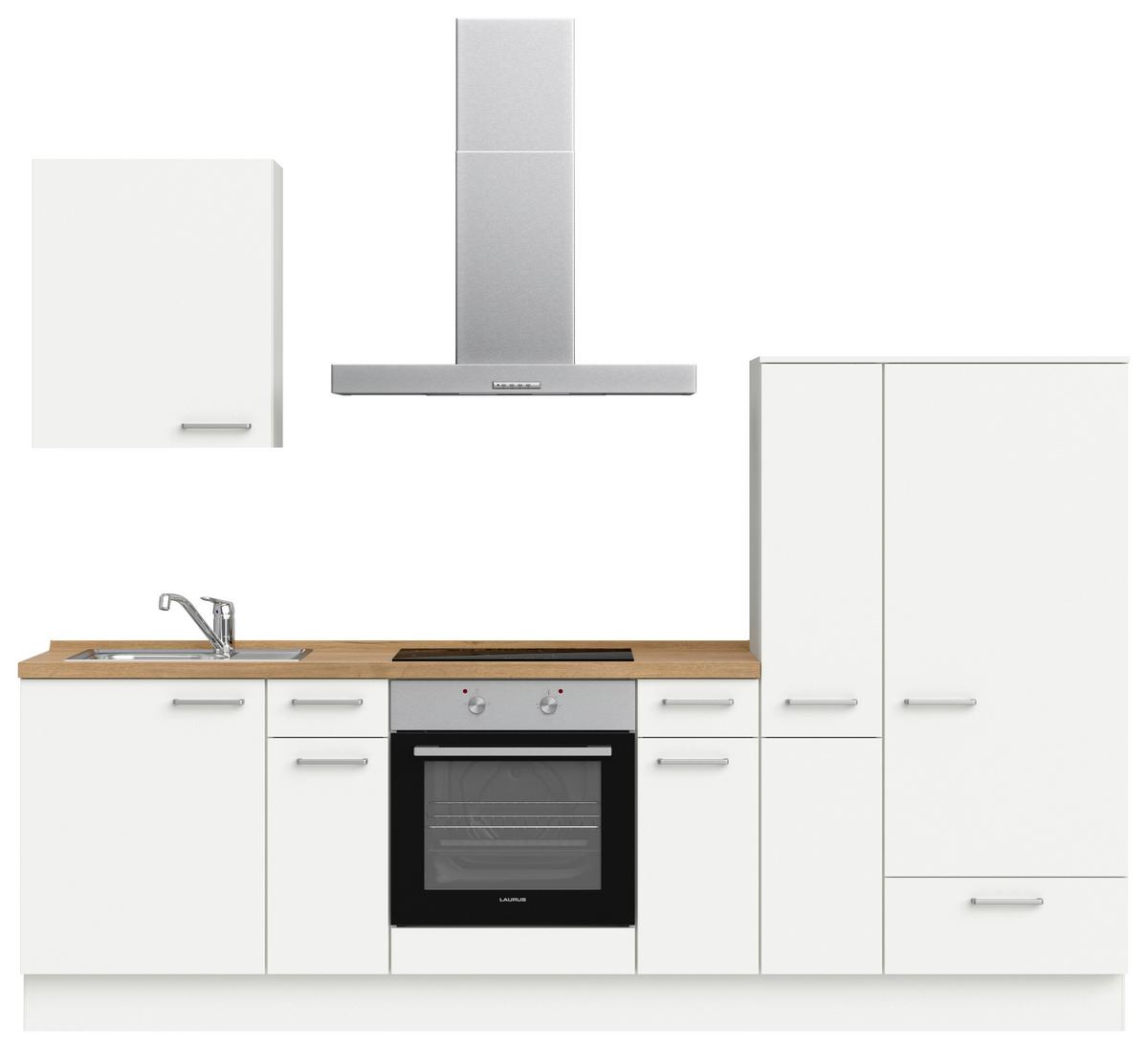 Küchenblock Touch Low m. Geräten Weiß - Edelstahlfarben/Eichefarben, MODERN, Holzwerkstoff/Metall (270cm) - Nobilia