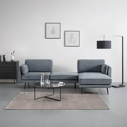 Wohnlandschaft Dunja Grau Webstoff - Grau, MODERN, Holz/Textil (295/89/161cm) - Bessagi Home
