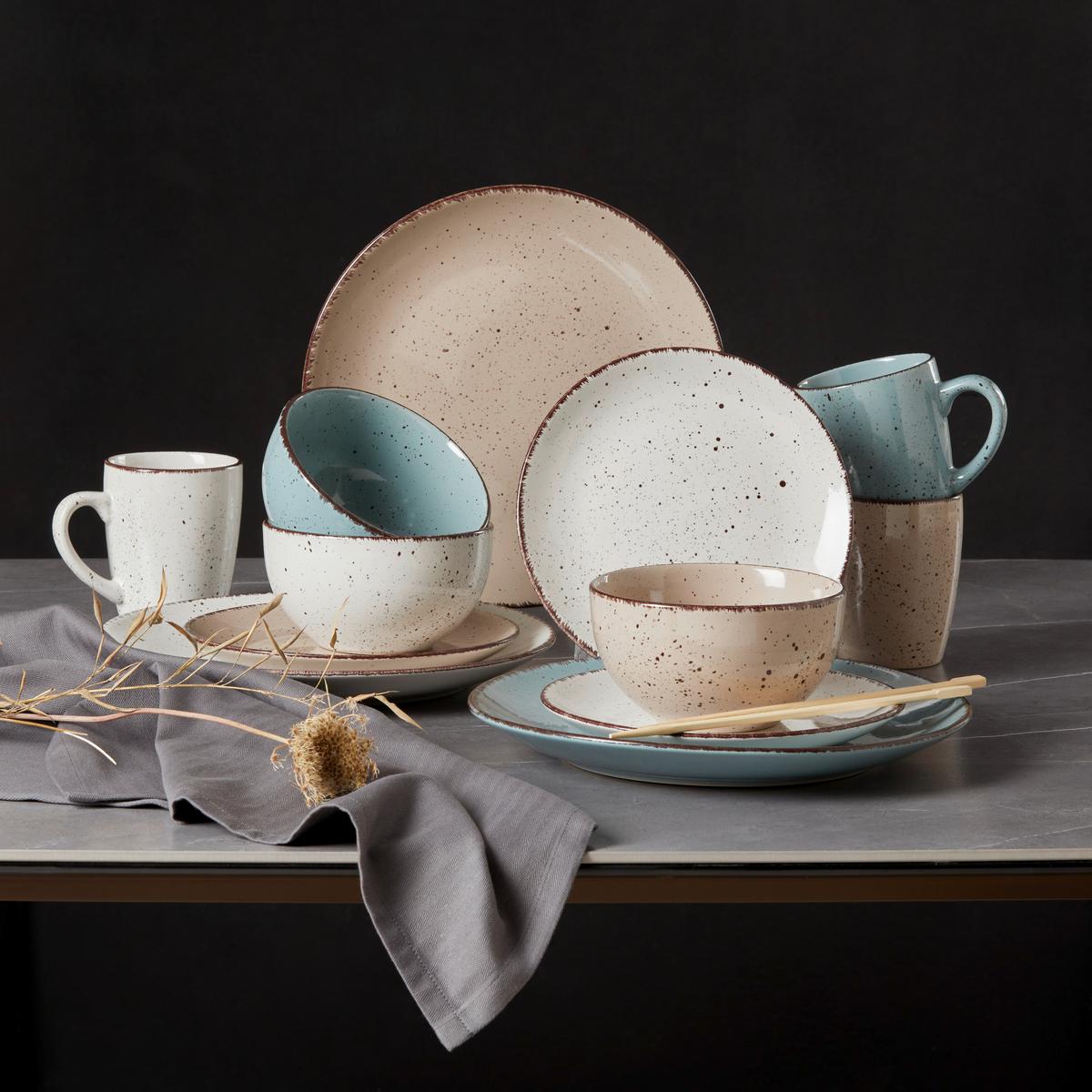 Kombiservice Kelly aus Steinzeug, 24-teilig - Blau/Weiss, Modern, Keramik - Modern Living