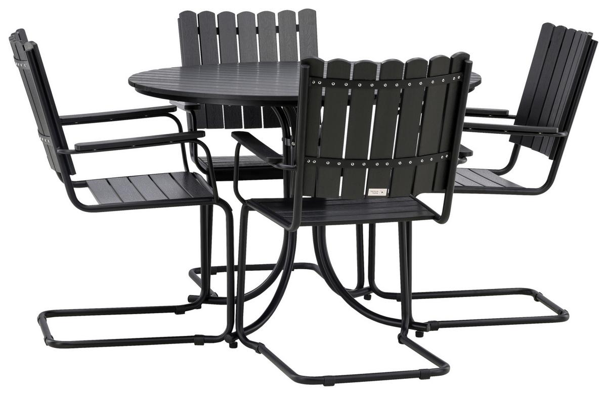Gartentischgruppe Holmsund Schwarz - Schwarz, KONVENTIONELL, Metall - Gardenson