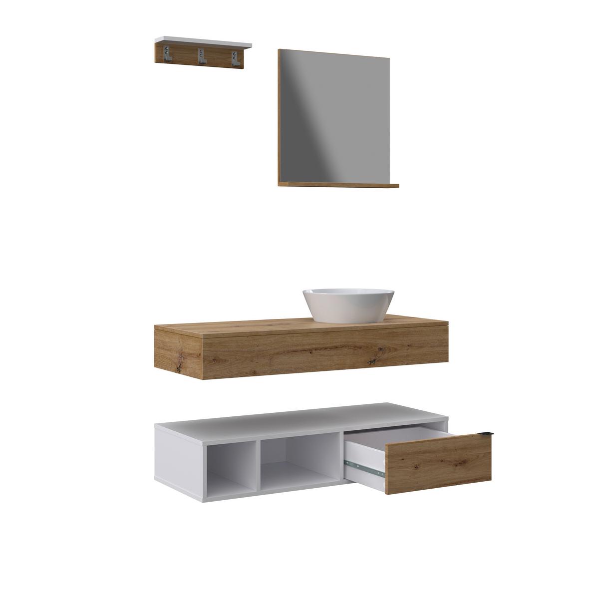 Badezimmer Wick 5 Tlg. Naturfarben/Weiß - Alufarben/Naturfarben, MODERN, Glas/Keramik - Bessagi Home