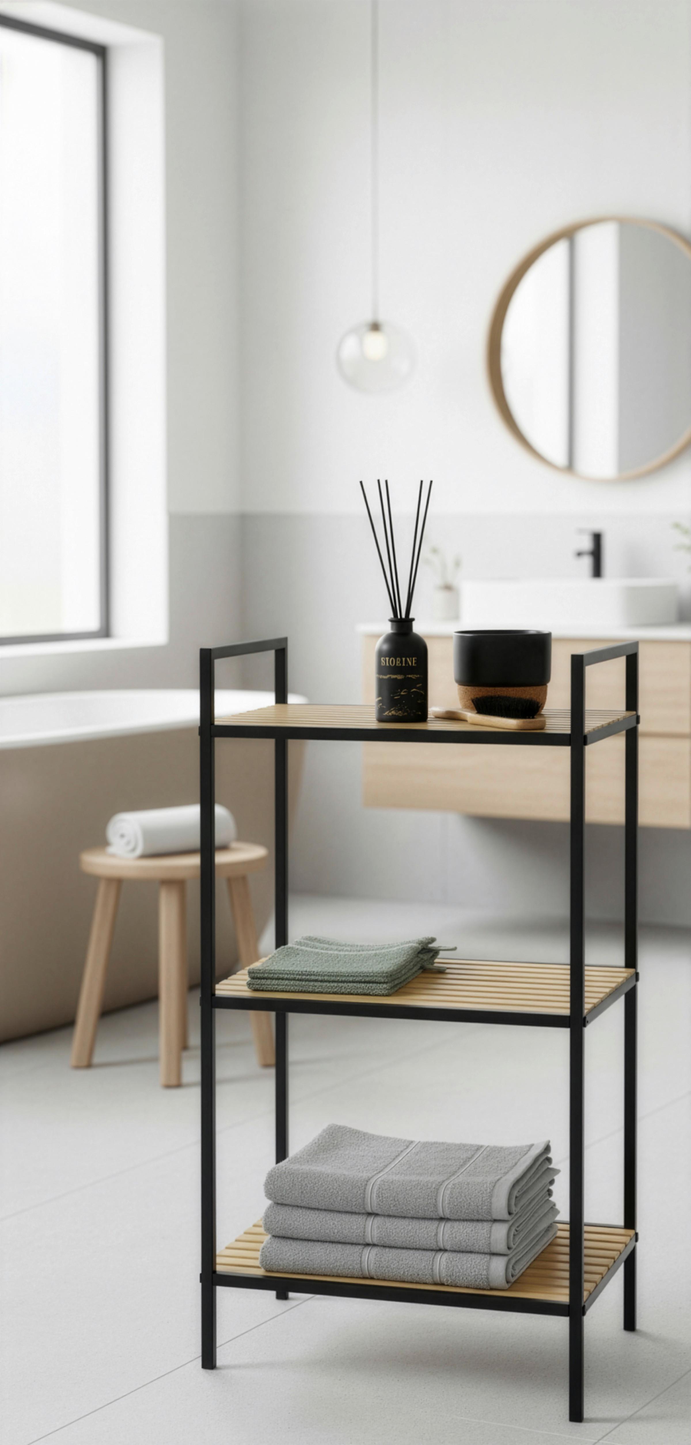HYLLA AZRA II -SB- - svart/naturfärgad, Modern, metall/naturmaterial (39/70/32,5cm) - Mömax