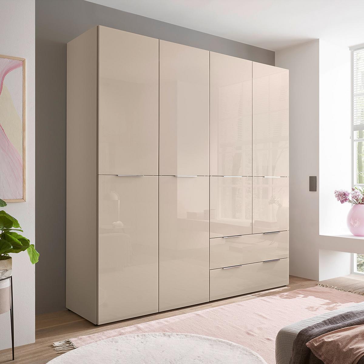 Drehtürenschrank Siena Kaschmirfarben - Kaschmir/Chromfarben, KONVENTIONELL, Glas/Holzwerkstoff (200/212/57cm) - Premium Living