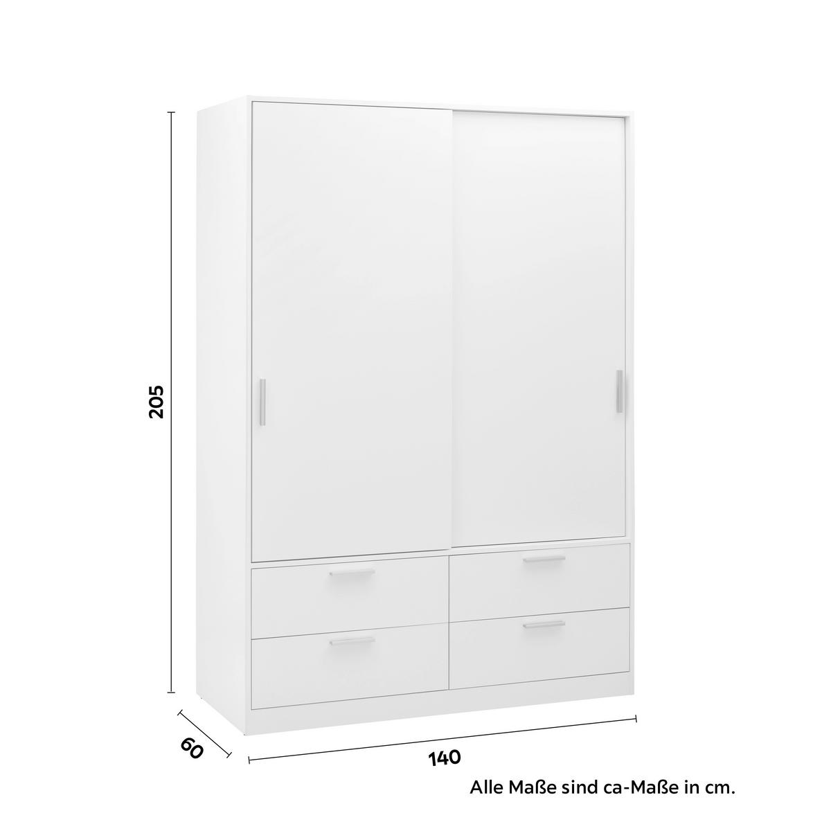 Omara Z Drsnimi Vrati Mika, Bela, Š. 140 Cm - barve kroma/bela, Konvencionalno, umetna masa/leseni material (140/205/60cm) - Mömax
