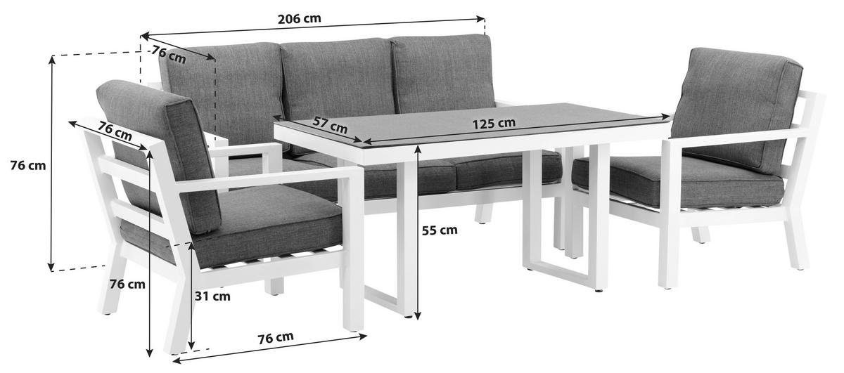 Loungegarnitur Barcelona Grau/Weiß Metall/Textil - Weiß/Grau, Basics, Textil/Metall - Gardenson