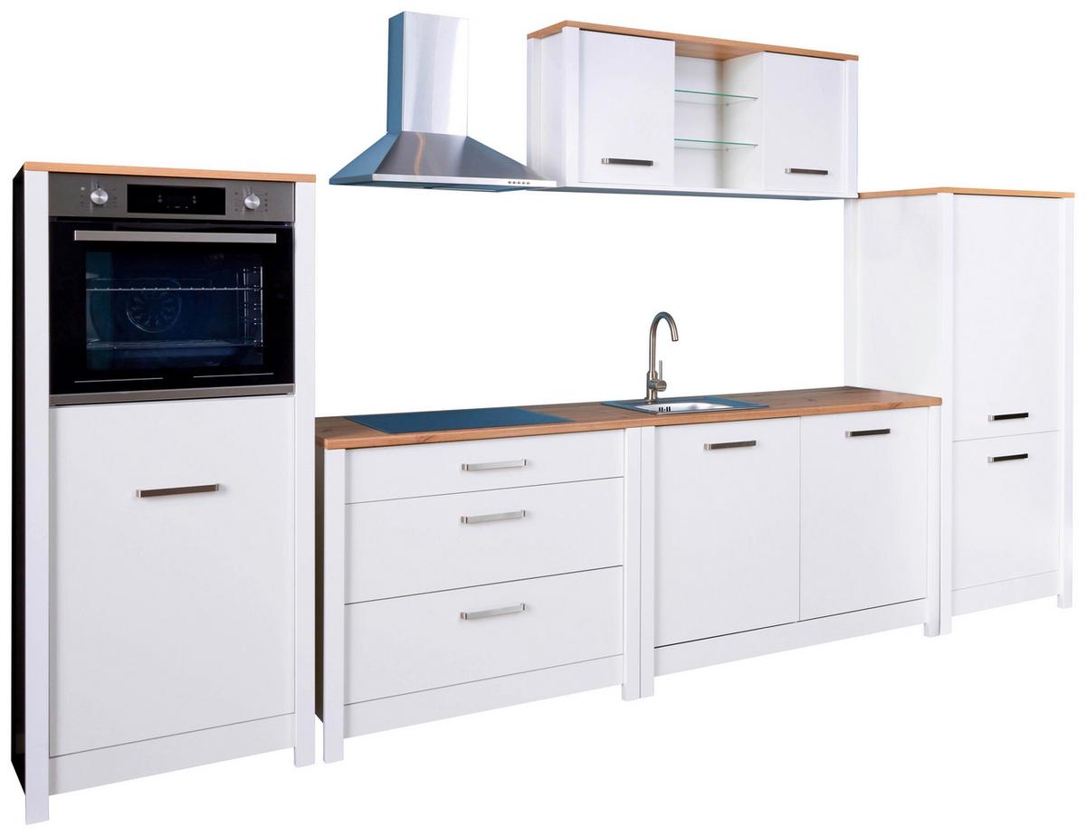 Küchenleerblock Bundle 6-Sorba o. Geräte Weiß - Silberfarben/Eiche Artisan, MODERN, Glas/Holzwerkstoff (370cm) - home24