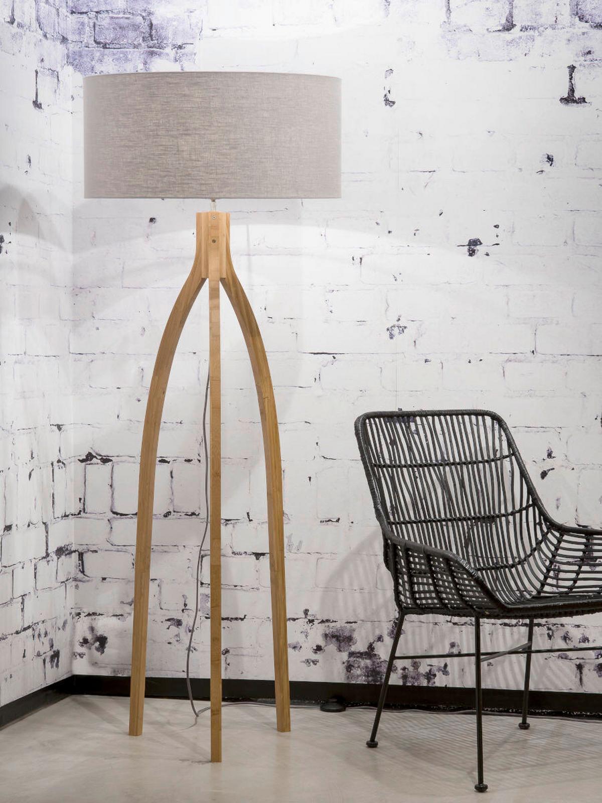 Stoječa Svetilka Anna, Svetlo Siva, Bambus - naravne barve/svetlo siva, Trend, tekstil/les (60/160cm) - Good & Mojo