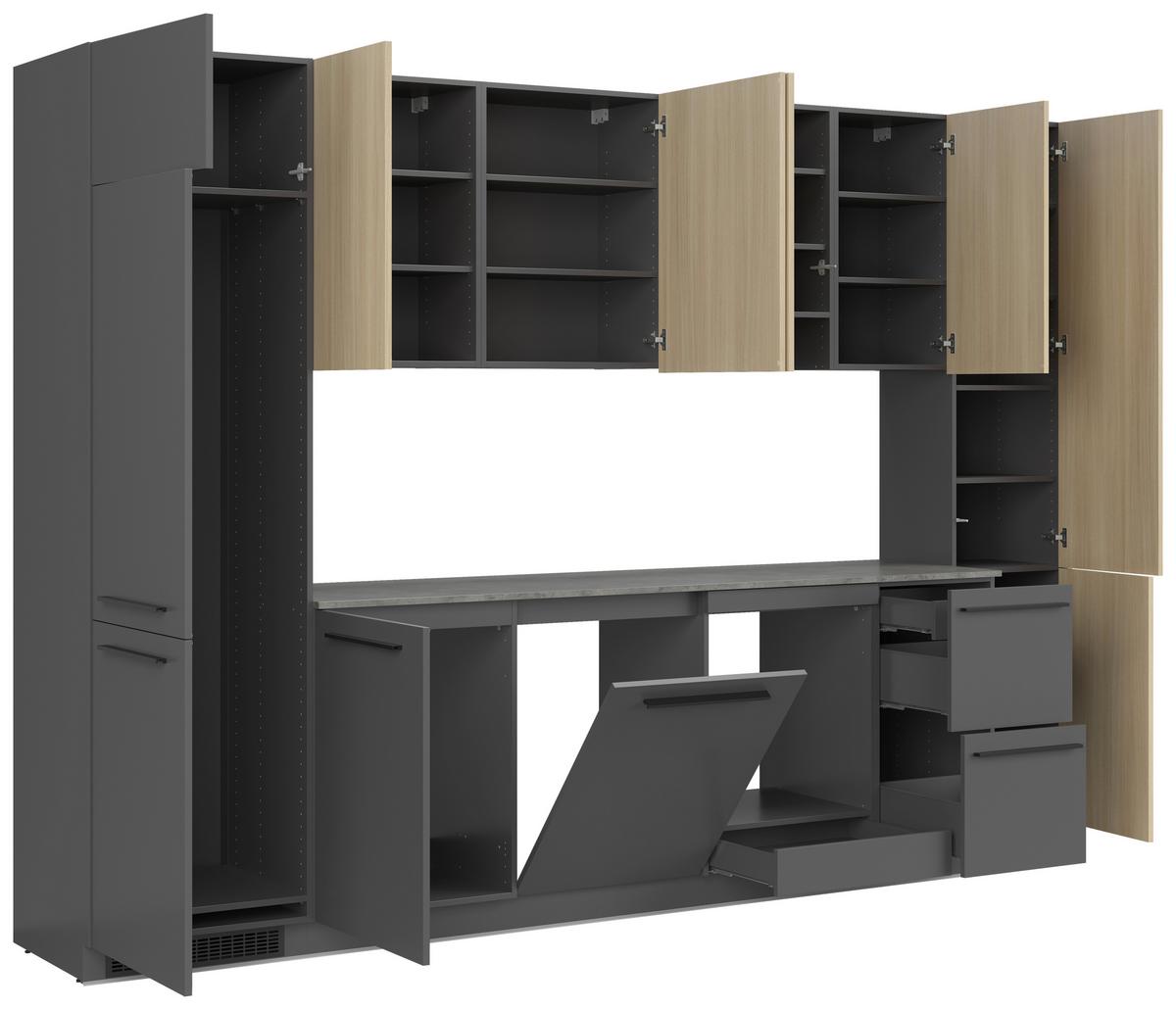 Bucatarie standard MILINO - culoare lemn stejar/grafit, Basics, material pe bază de lemn (330/230/60cm) - Visiona