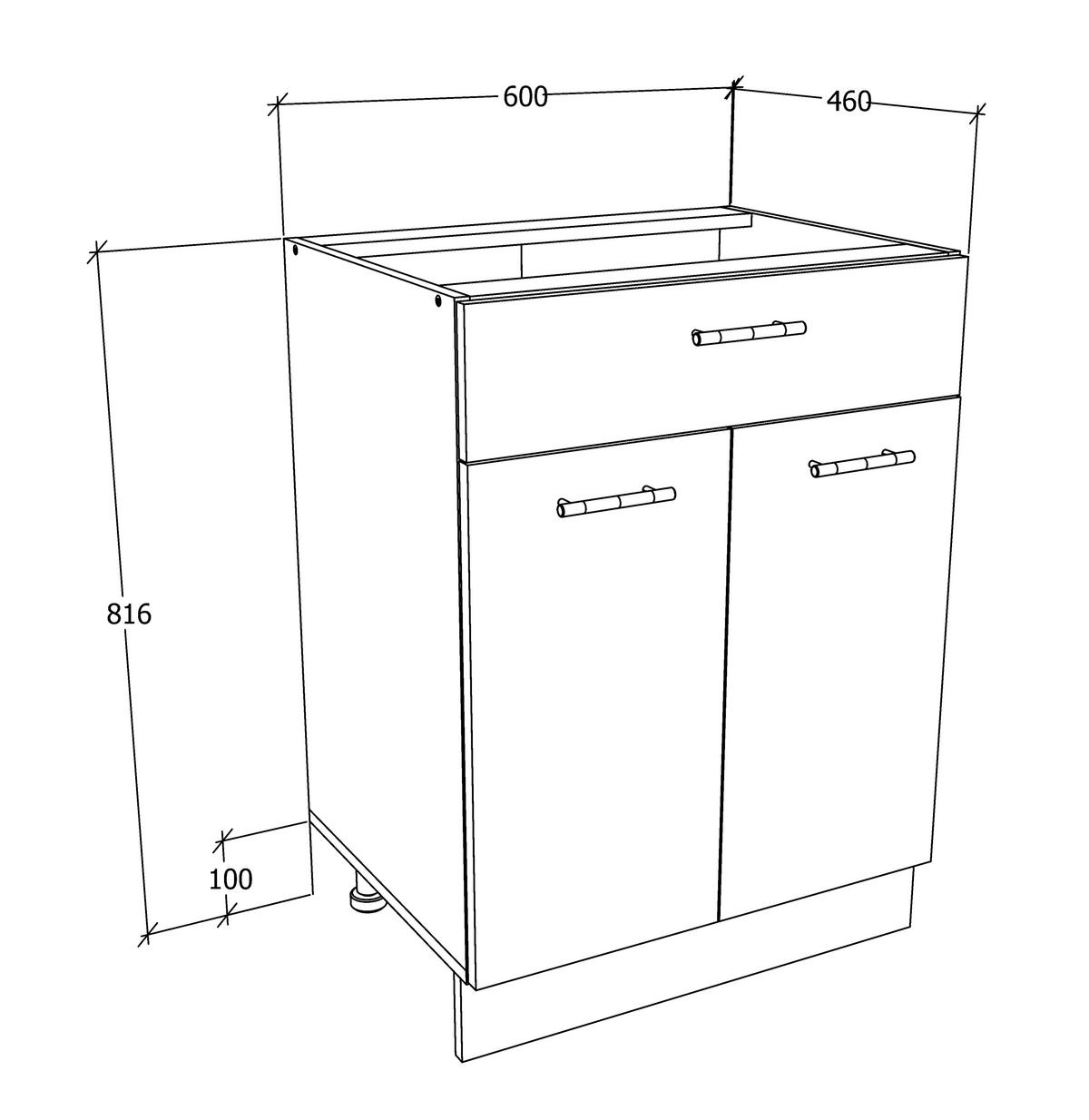 Kuhinjska Spodnja Omarica Esilo, Hrast, Bela - bela/barve aluminija, Konvencionalno, kovina/leseni material (60/82/46cm) - MID.YOU