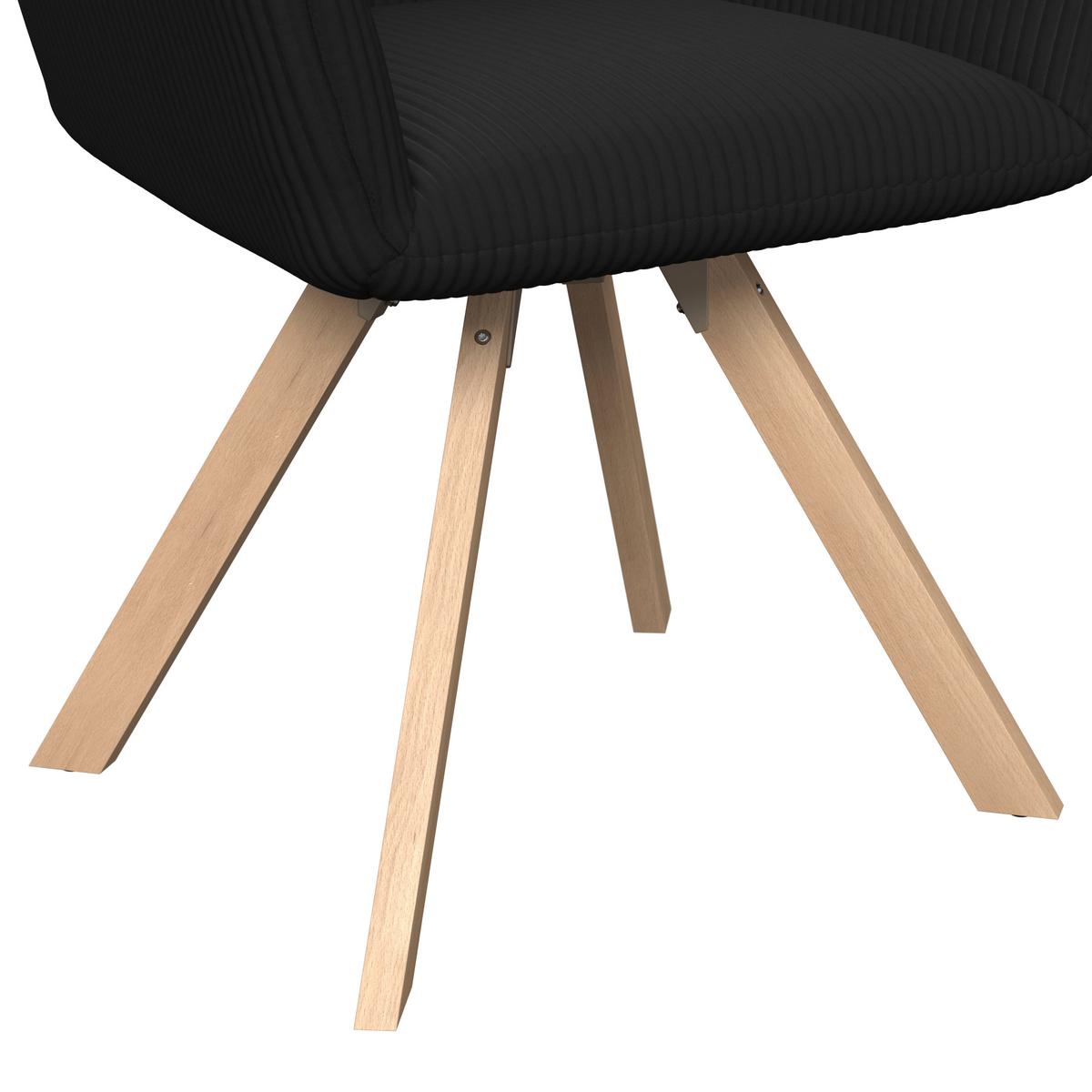 Armlehnstuhl Mairo Schwarz Cord Gepolstert - Buchefarben/Schwarz, MODERN, Holz/Textil (66/62/91cm) - Bessagi Home