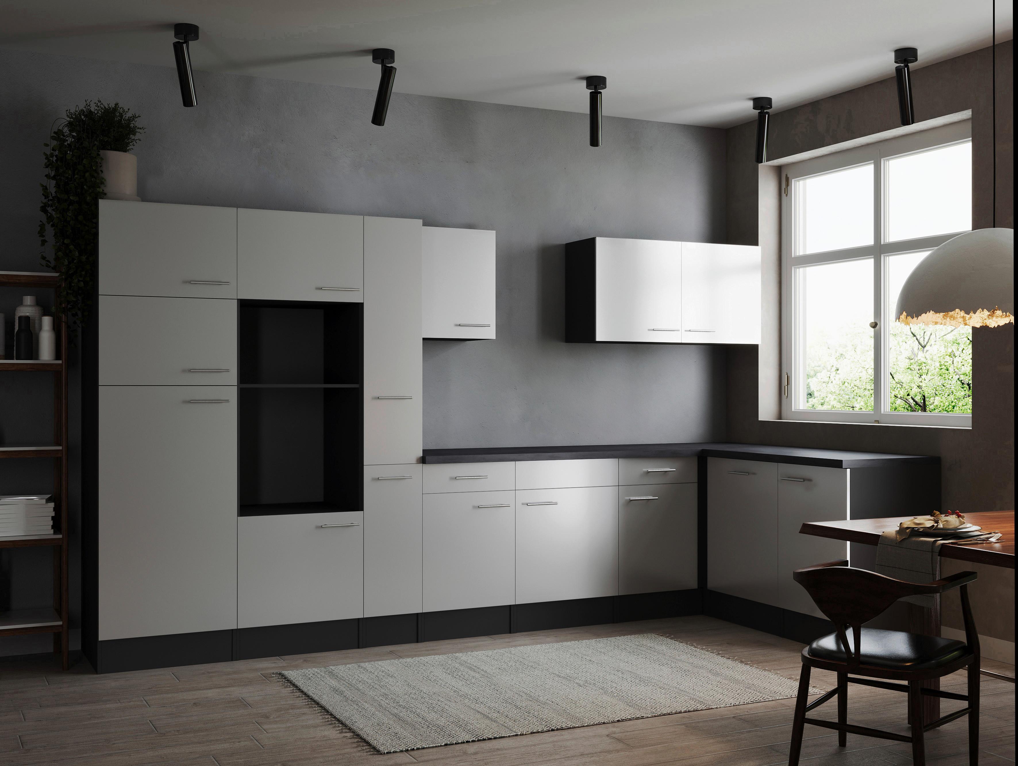 Kotna Kuhinja Brez Aparatov Oliver, 370x172cm - srebrne barve/siva, Design, kovina/leseni material (370/172cm) - Respekta