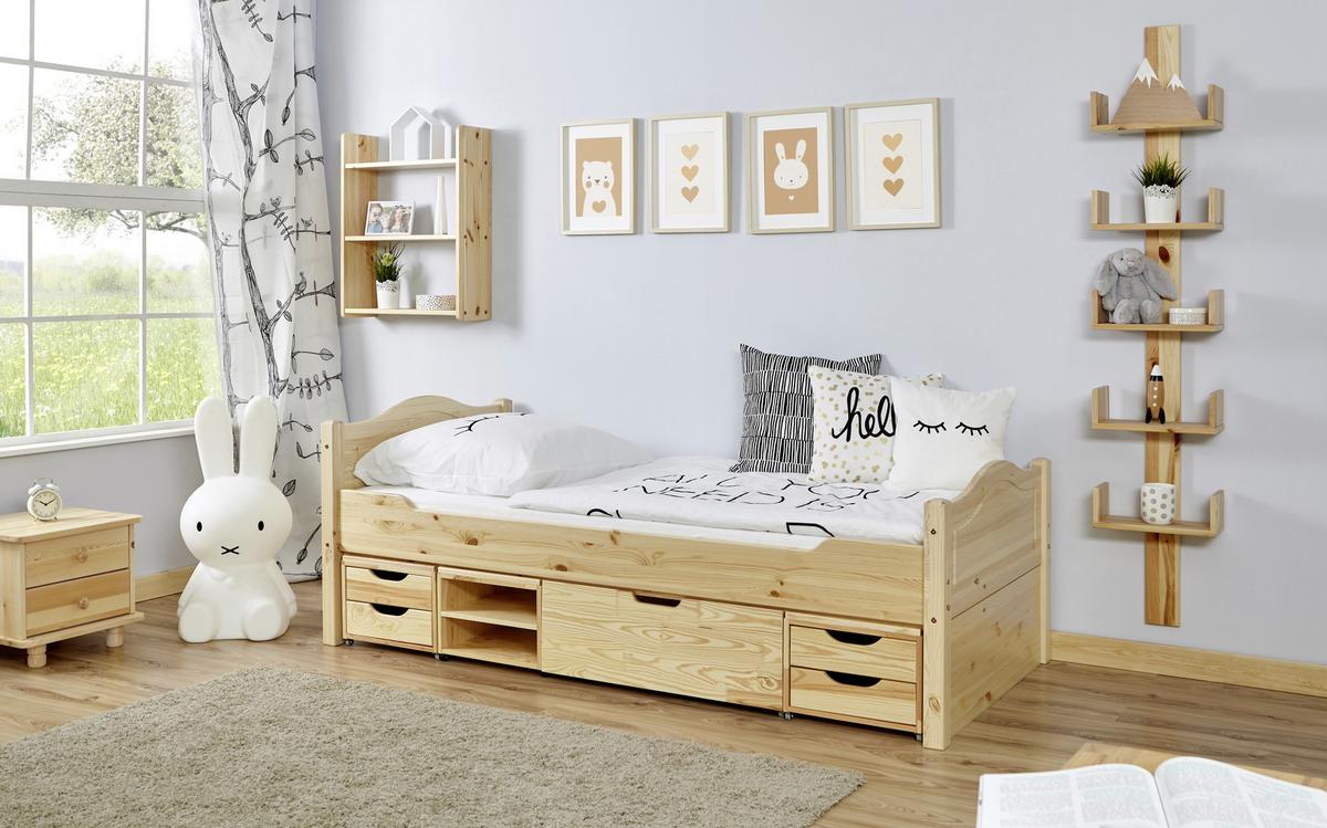 Postelja S Predalom Leni, Bor, Masivno - barve bora, Natur, les (100/200cm) - MID.YOU