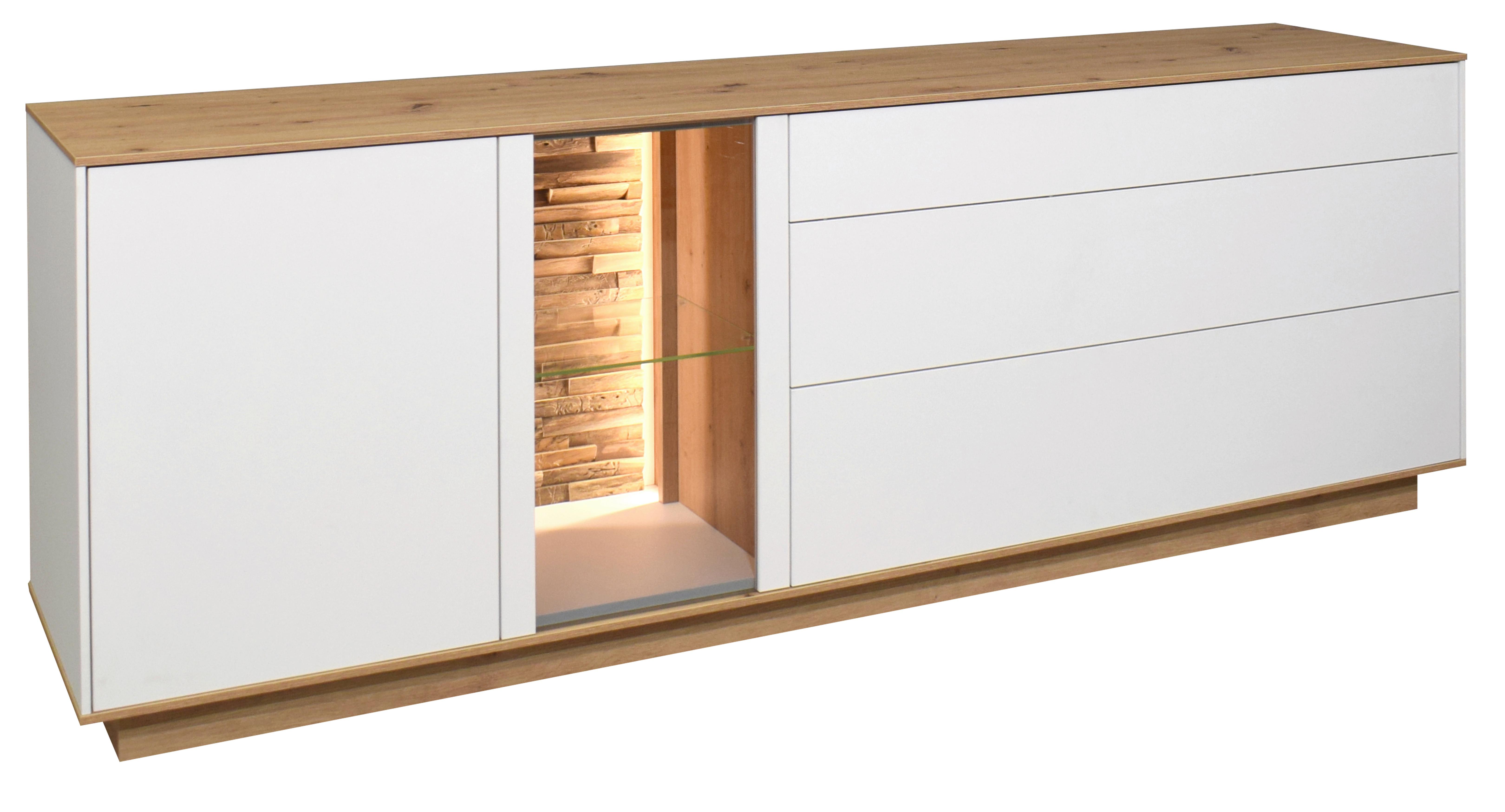 TV-Element Halvar Weiß/Eiche Artisan - Weiß/Eiche Artisan, MODERN, Glas/Holz (207/71/42cm) - Premium Living