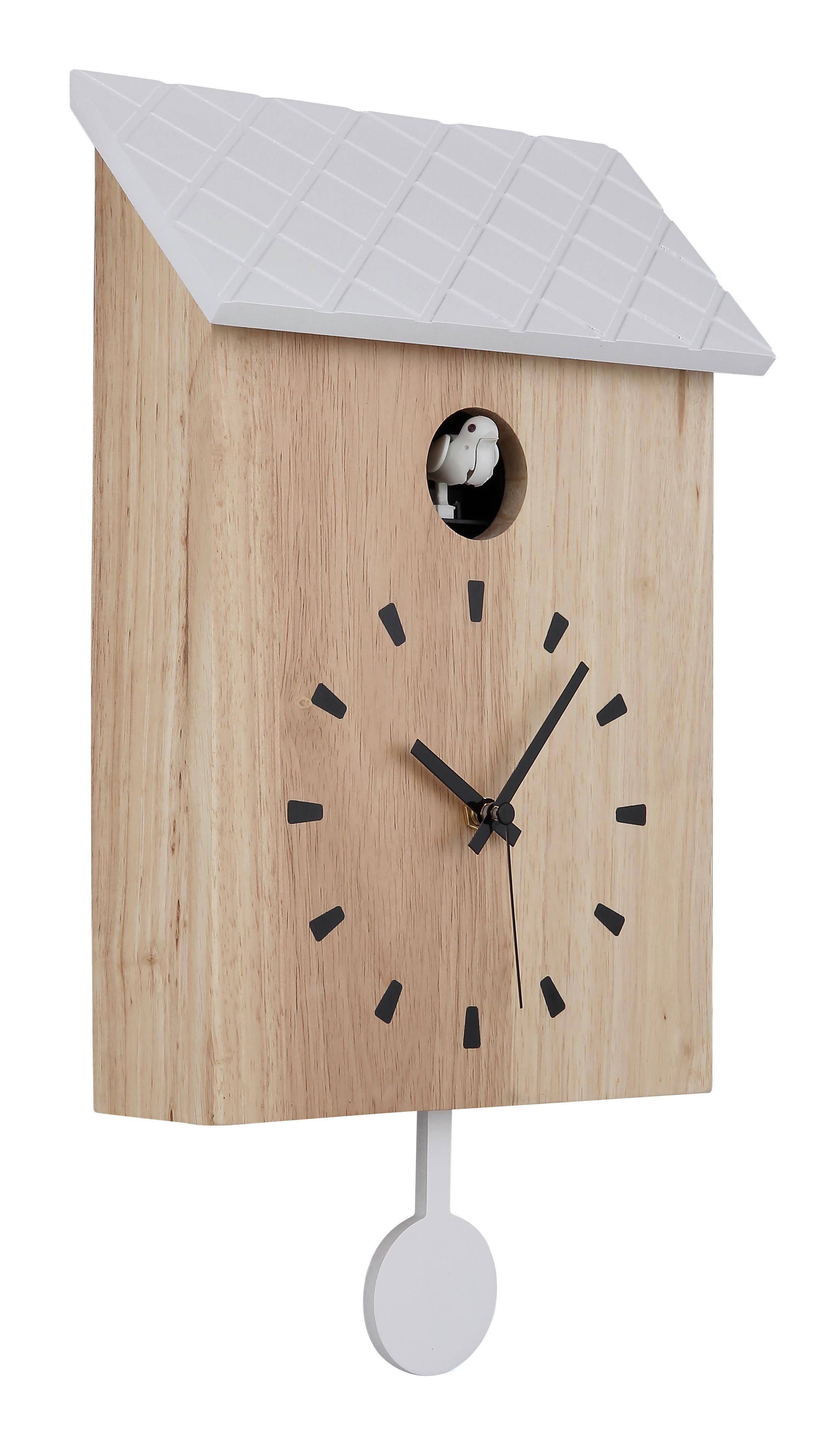 WANDUHR 78285  CLOCKY - Weiss/Schwarz, Natur, Holz (22/7,8/38cm) - Globo