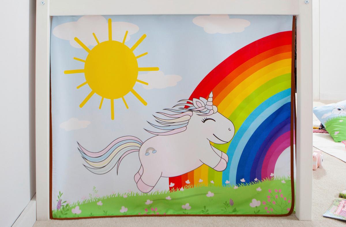 Hochbett Holz Malte ca. 90x200 cm Weiß Einhorn - Weiß, Natur, Holz (90/200cm) - MID.YOU