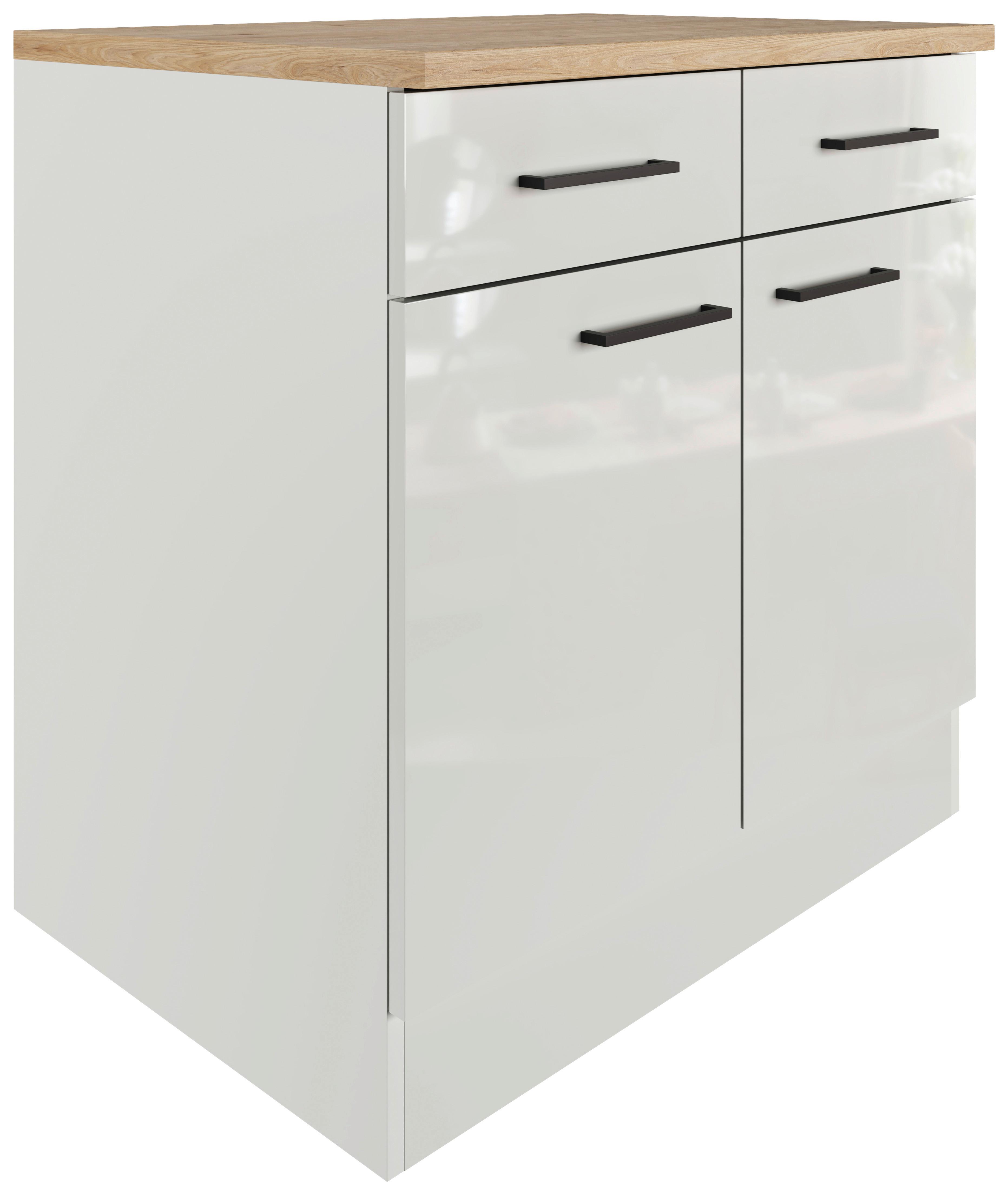 Küchenunterschrank in Lichtgrau glänzend - Schwarz/Grau, MODERN, Holzwerkstoff/Metall (80/86/60cm) - FlexWell