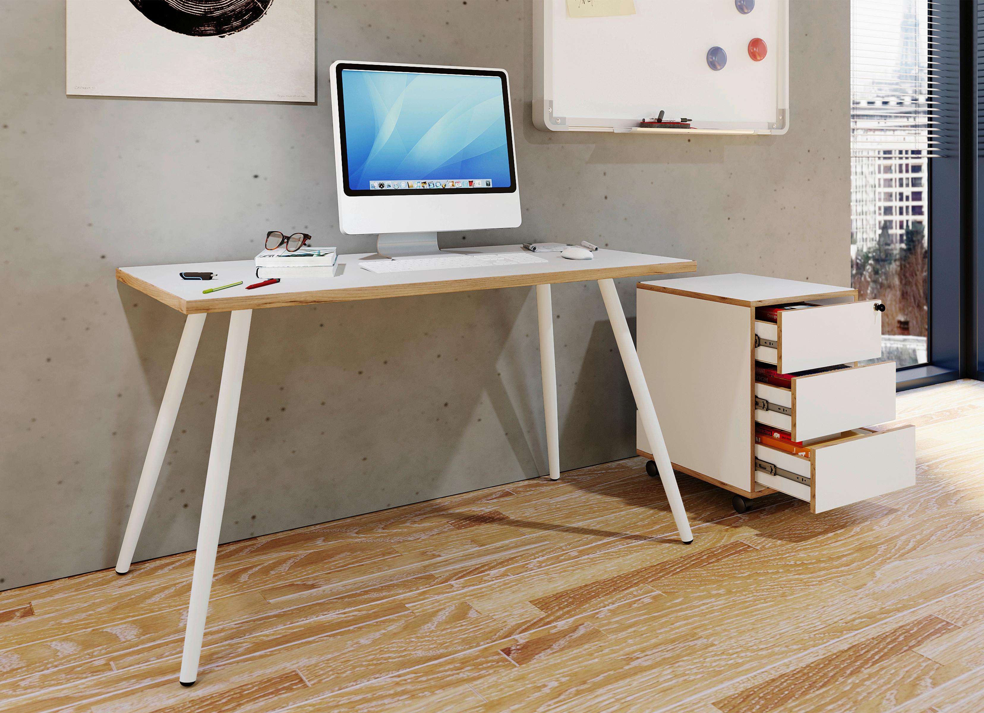 SCHREIBTISCH SALIA T50 - Honigeiche/Weiss, Design, Holzwerkstoff/Metall (138/50/70cm) - MID.YOU