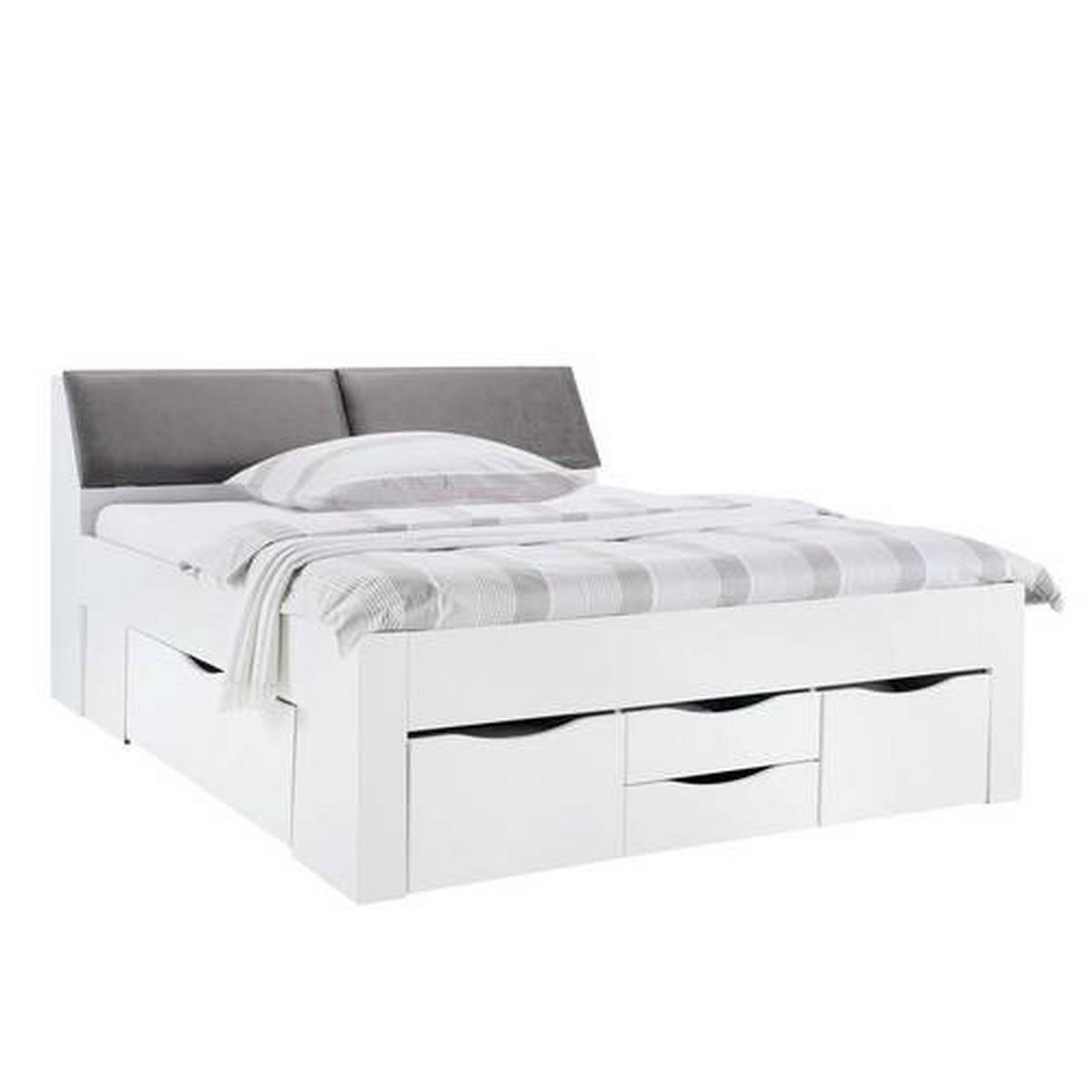 Stauraumbett in Weiss ca. 180x200cm - Weiss/Grau, Konventionell, Holzwerkstoff/Textil (180/200cm) - Mömax