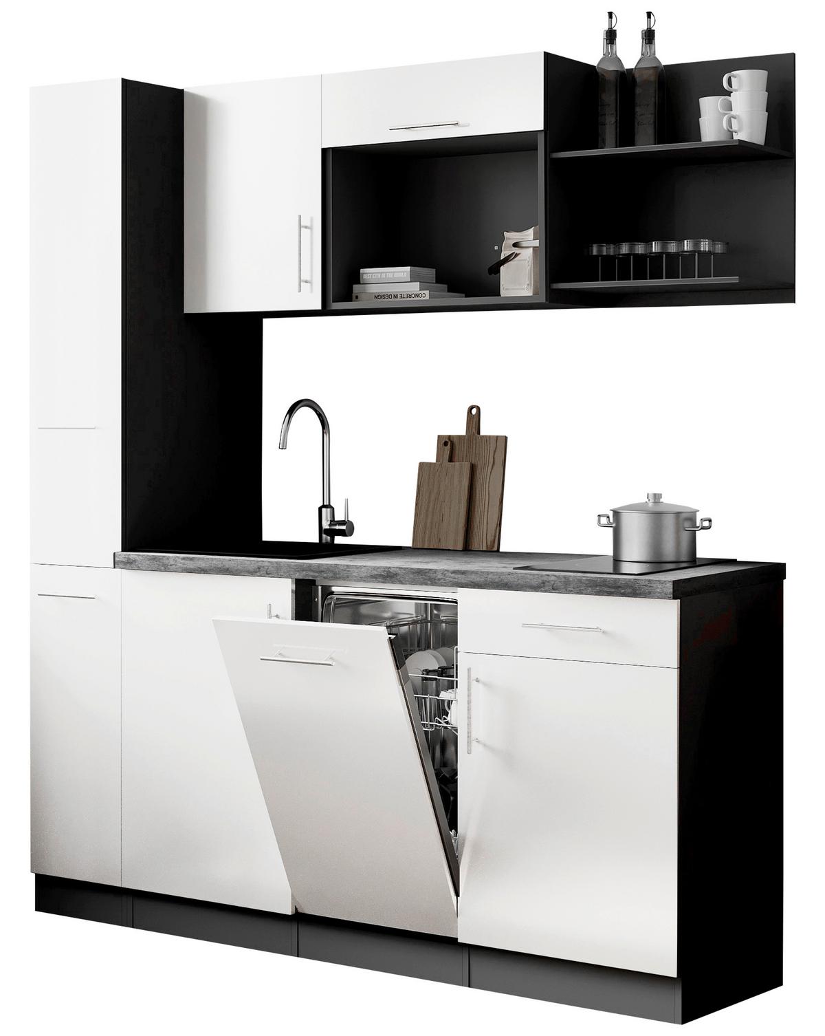 Küchenblock Oliver m. Geräten Weiß - Weiß/Grau, Trend, Holzwerkstoff/Metall (175cm) - Respekta