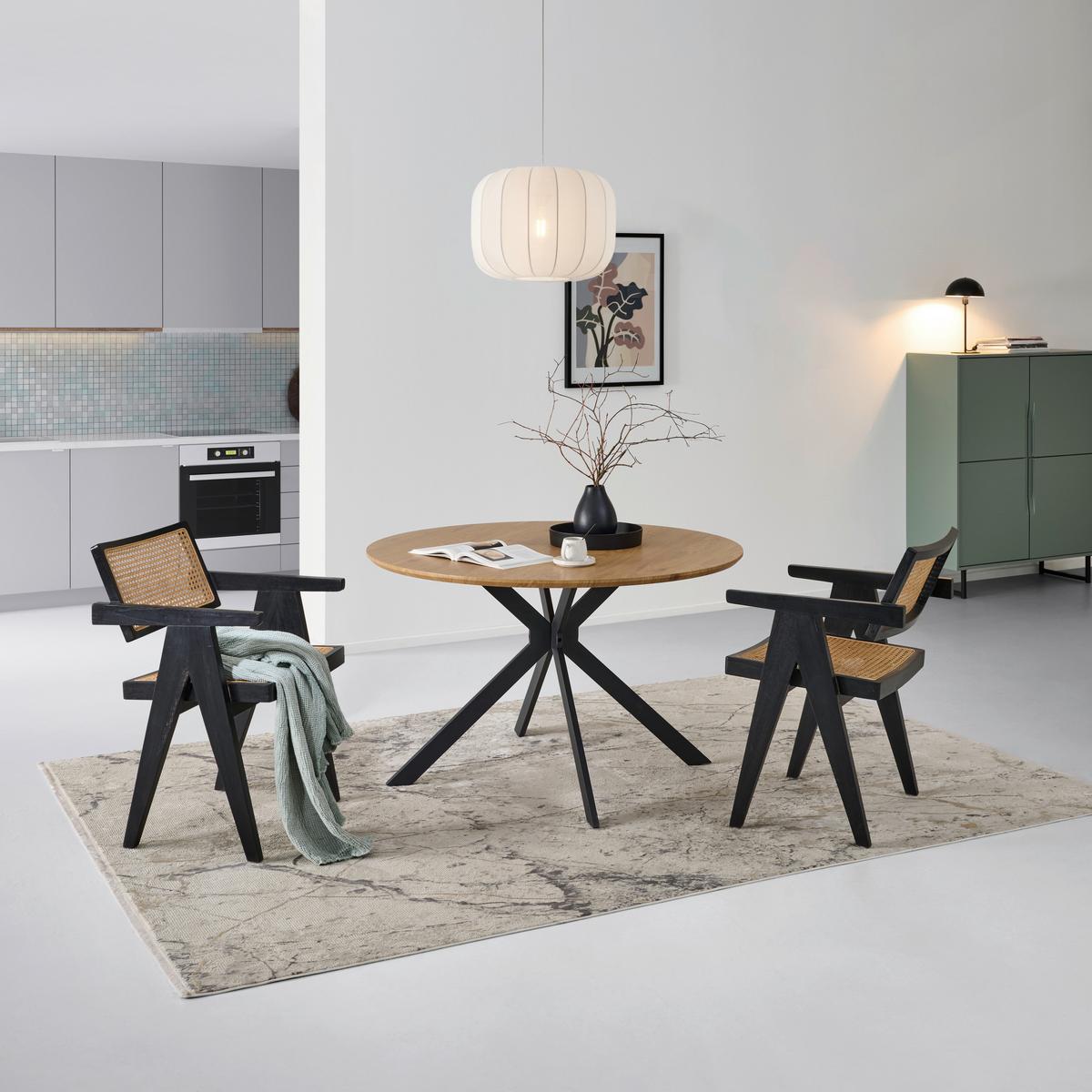 Jedilna Miza Levin, Barva Hrasta, Ø 120cm - črna/barve hrasta, Konvencionalno, kovina/leseni material (120/120/76cm) - MID.YOU