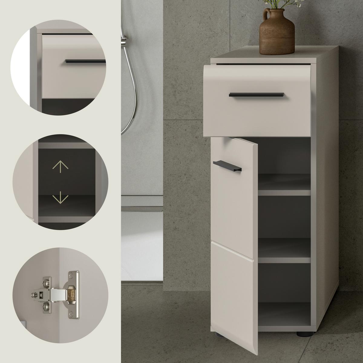 Midischrank Ice Kaschmir - Kaschmir/Schwarz, Trend, Holzwerkstoff/Kunststoff (30/80/30cm) - MID.YOU