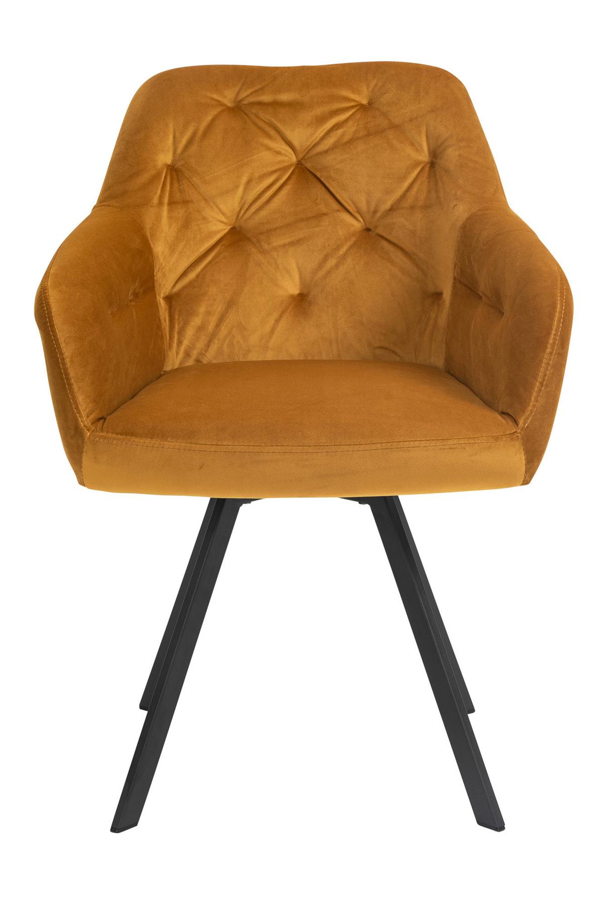 Naslanjač Samt Gorčično Rumena, Vrtljiv - črna/gorčično rumena, Moderno, kovina/tekstil (61/85/62cm) - Livetastic