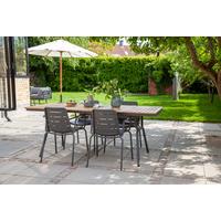 Gartentischgruppe Parc Anthrazit/Teak 5-tlg. - Anthrazit/Teakfarben, Natur, Holz/Metall (198/74/138cm) - Gardenson