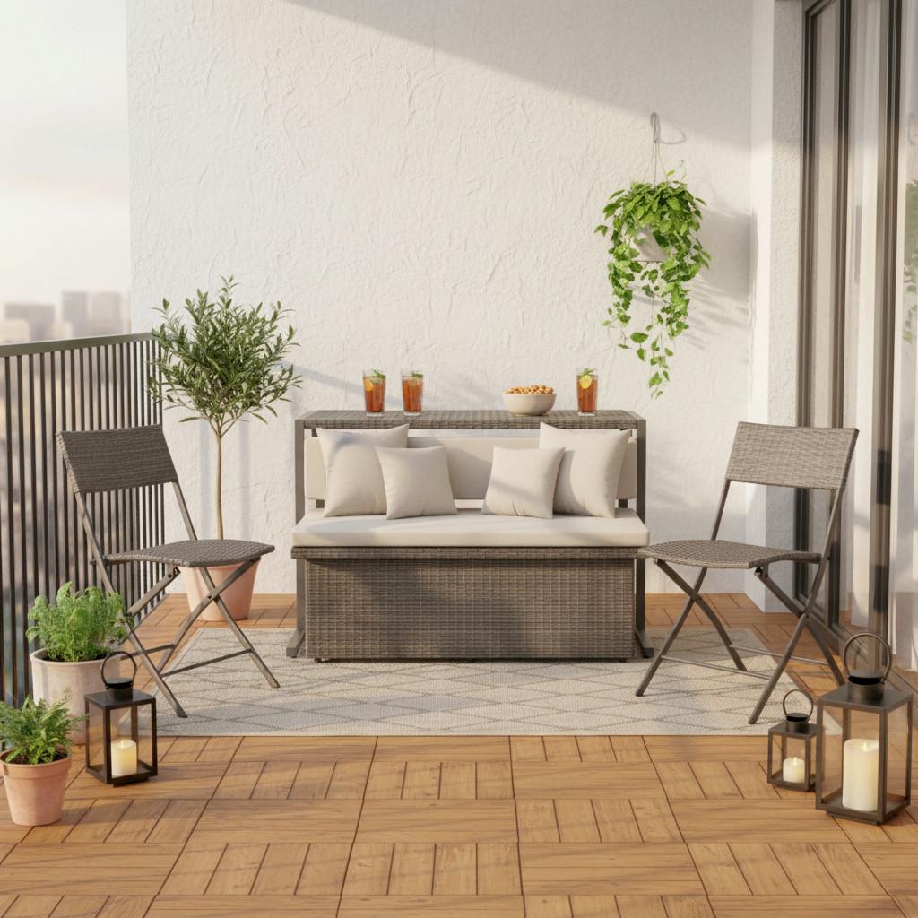 Balkonszett Mario Ii - világosszürke/szürke, Modern, műanyag/textil (120/75/105cm) - Bessagi Garden