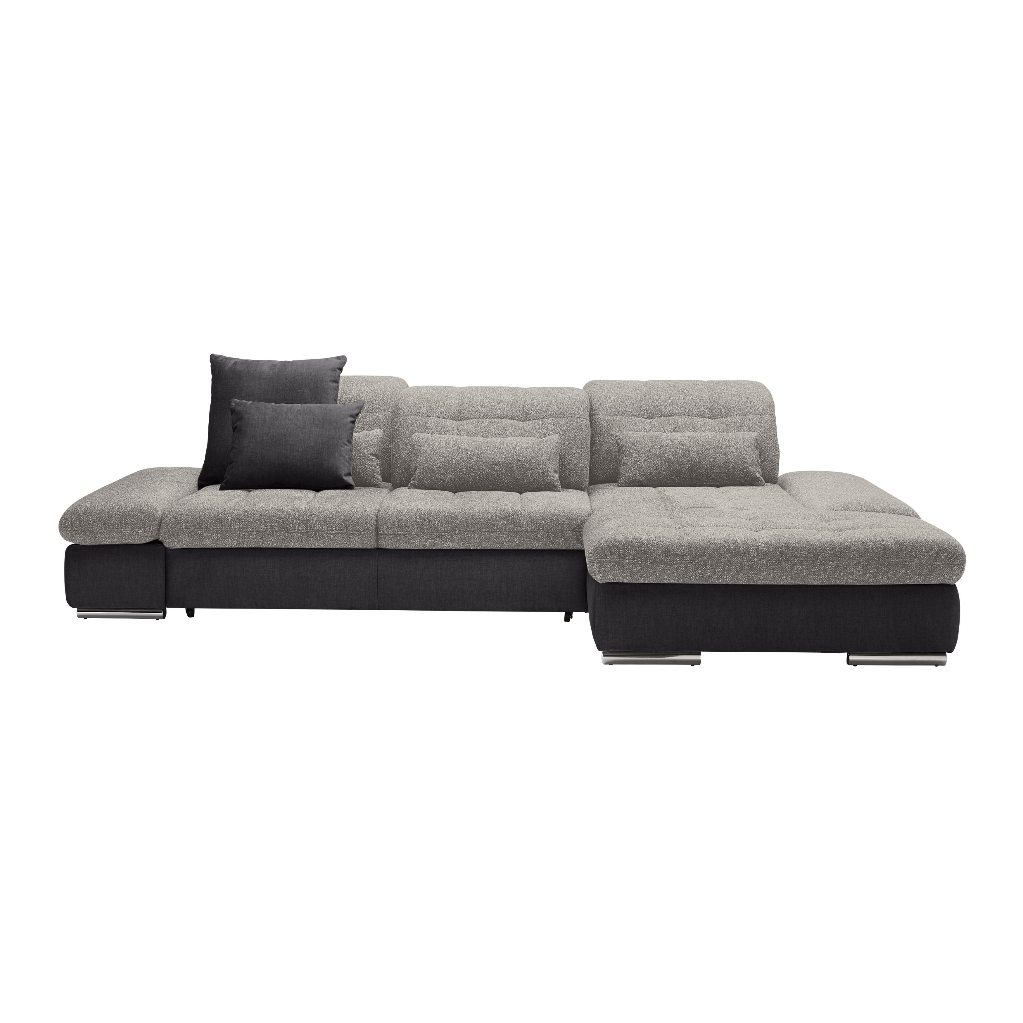 Wohnlandschaft Sanfino Silberfarben/Dunkelgrau - Chromfarben/Dunkelgrau, KONVENTIONELL, Holz/Textil (305/79-96/199cm) - Premium Living