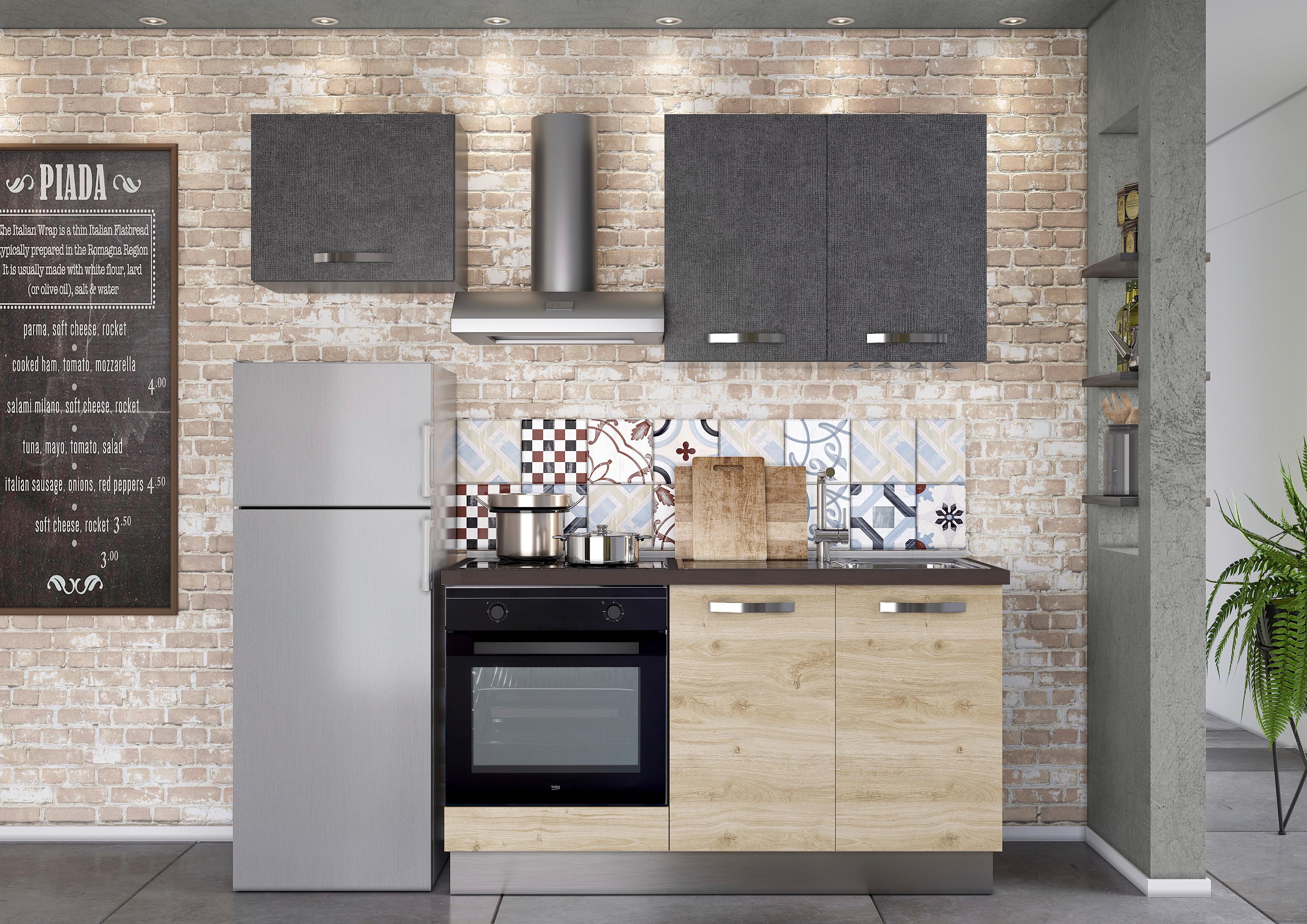Blok Kuhinja S Aparatima Star - siva, Moderno, drvni materijal/metal (210/216/60cm) - Mömax