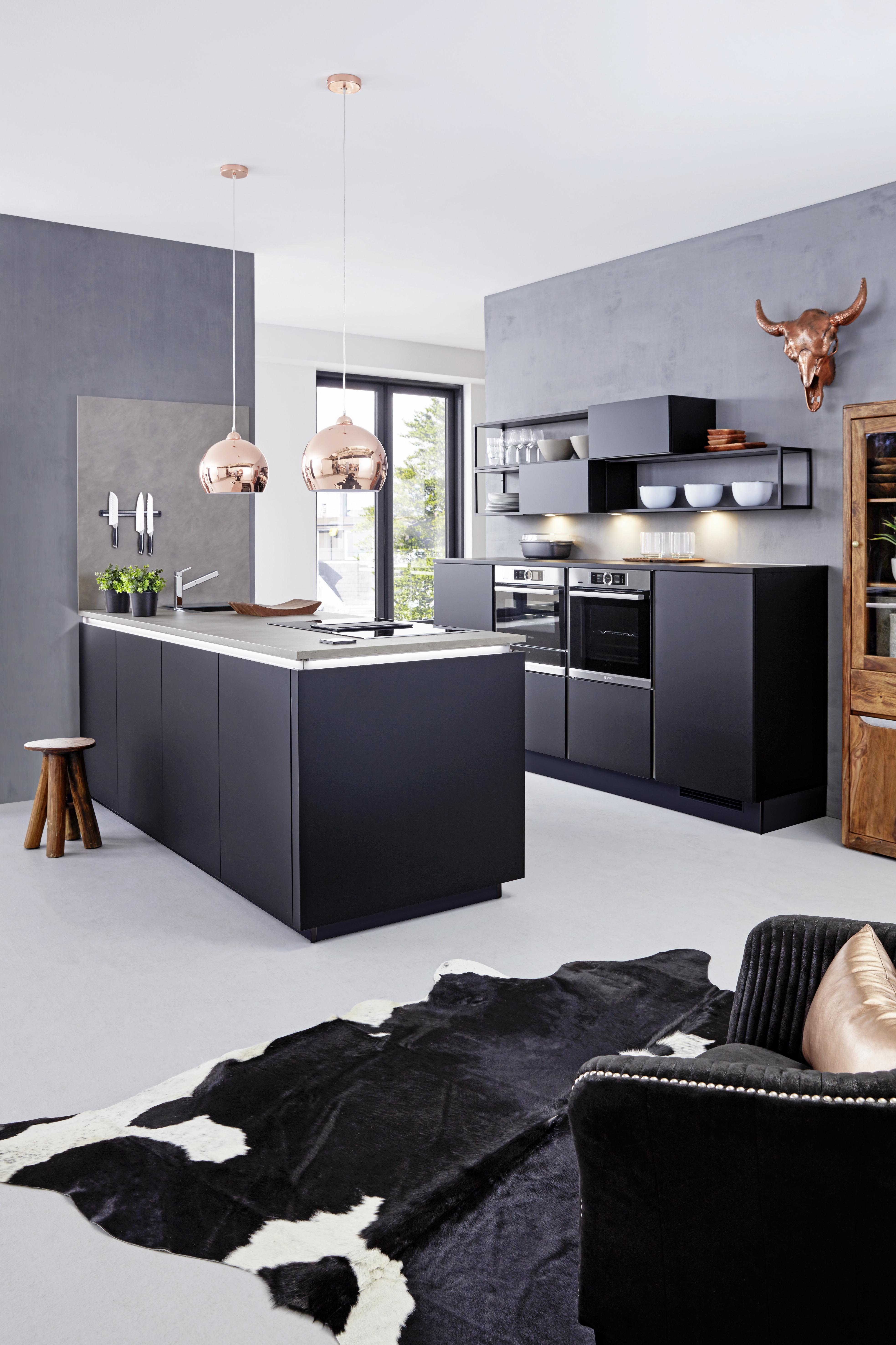 Einbauküche Nolte Plus Schwarz - Schwarz, Holzwerkstoff (249/245cm) - Nolte Küchen
