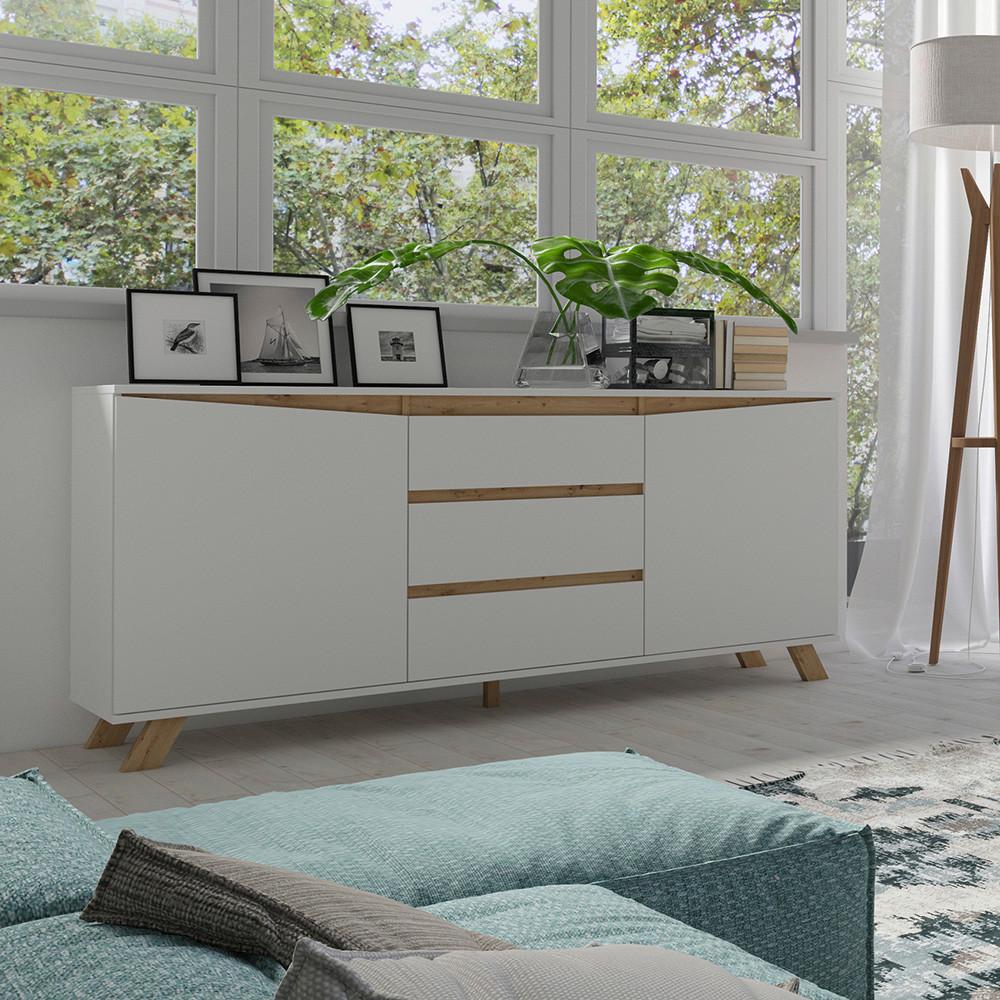 Sideboard Valentin in Weiss - Weiß/Eiche Artisan, MODERN, Holzwerkstoff (180/76/38cm) - MID.YOU