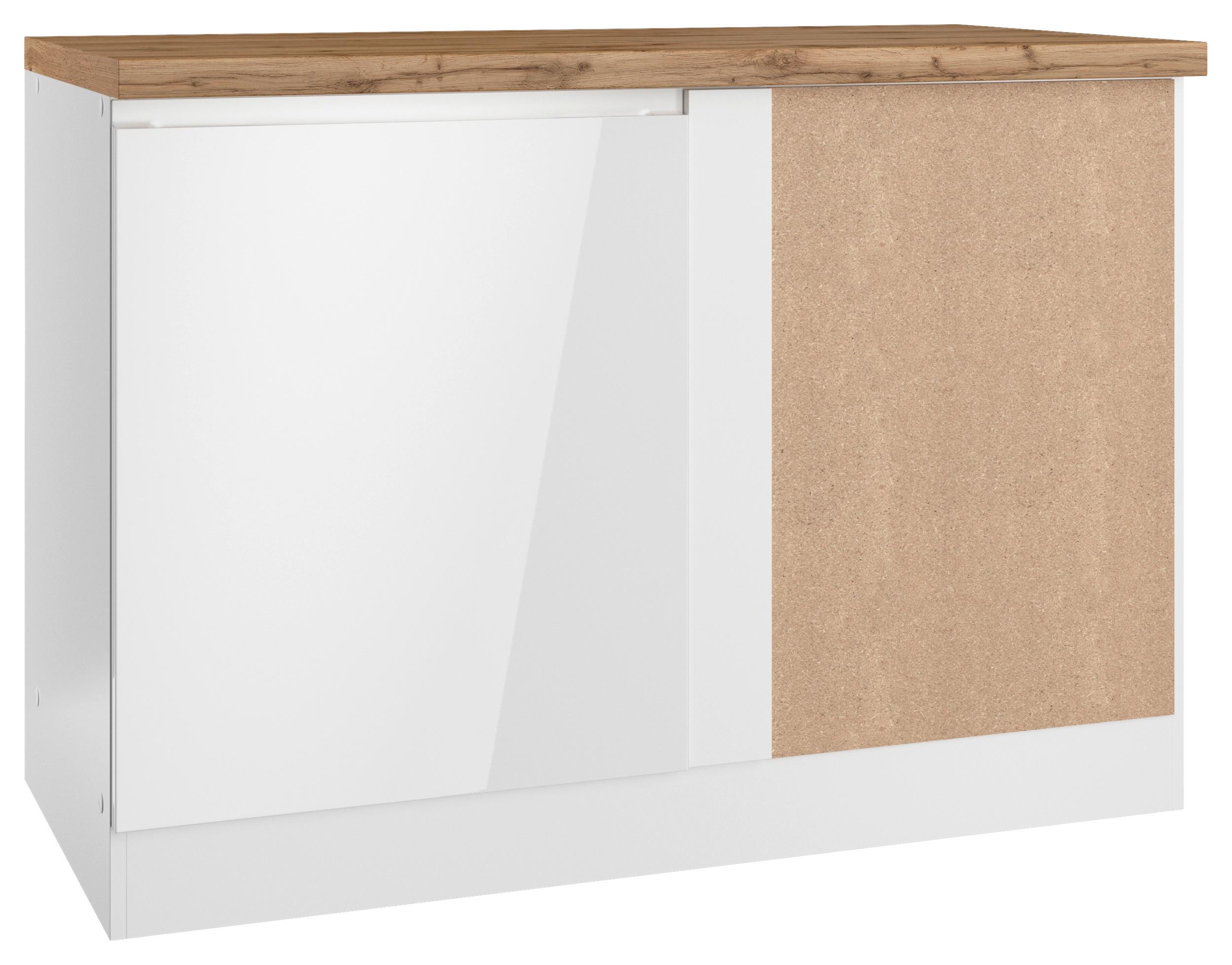 Eckunterschrank Monza ca. 120x86 cm Weiß/Eiche - Weiß Hochglanz/Eiche Wotan, LIFESTYLE, Holzwerkstoff (120/86/60cm) - Held