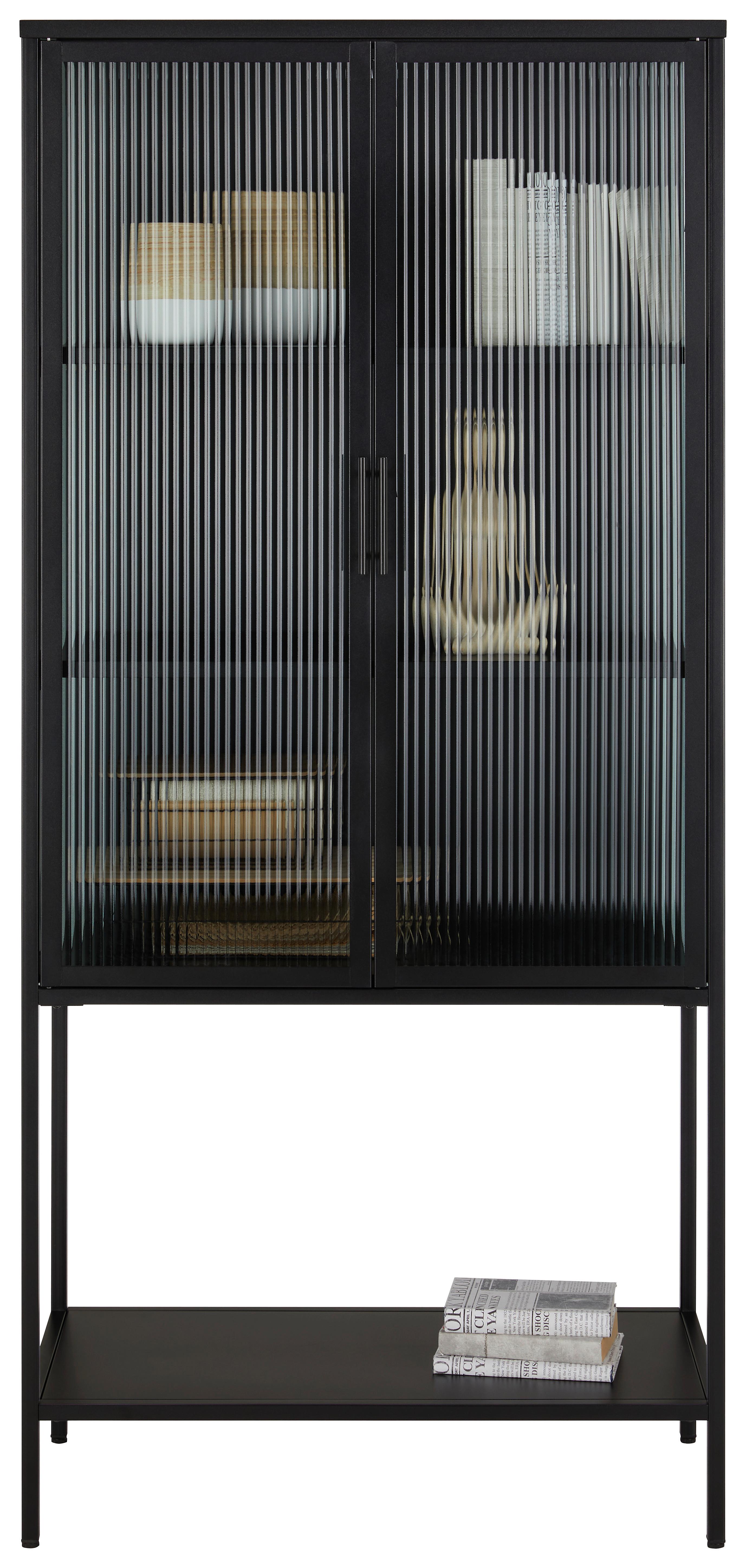 Vitrine in Schwarz - Klar/Schwarz, Modern, Glas/Metall (80/180/38cm) - Modern Living