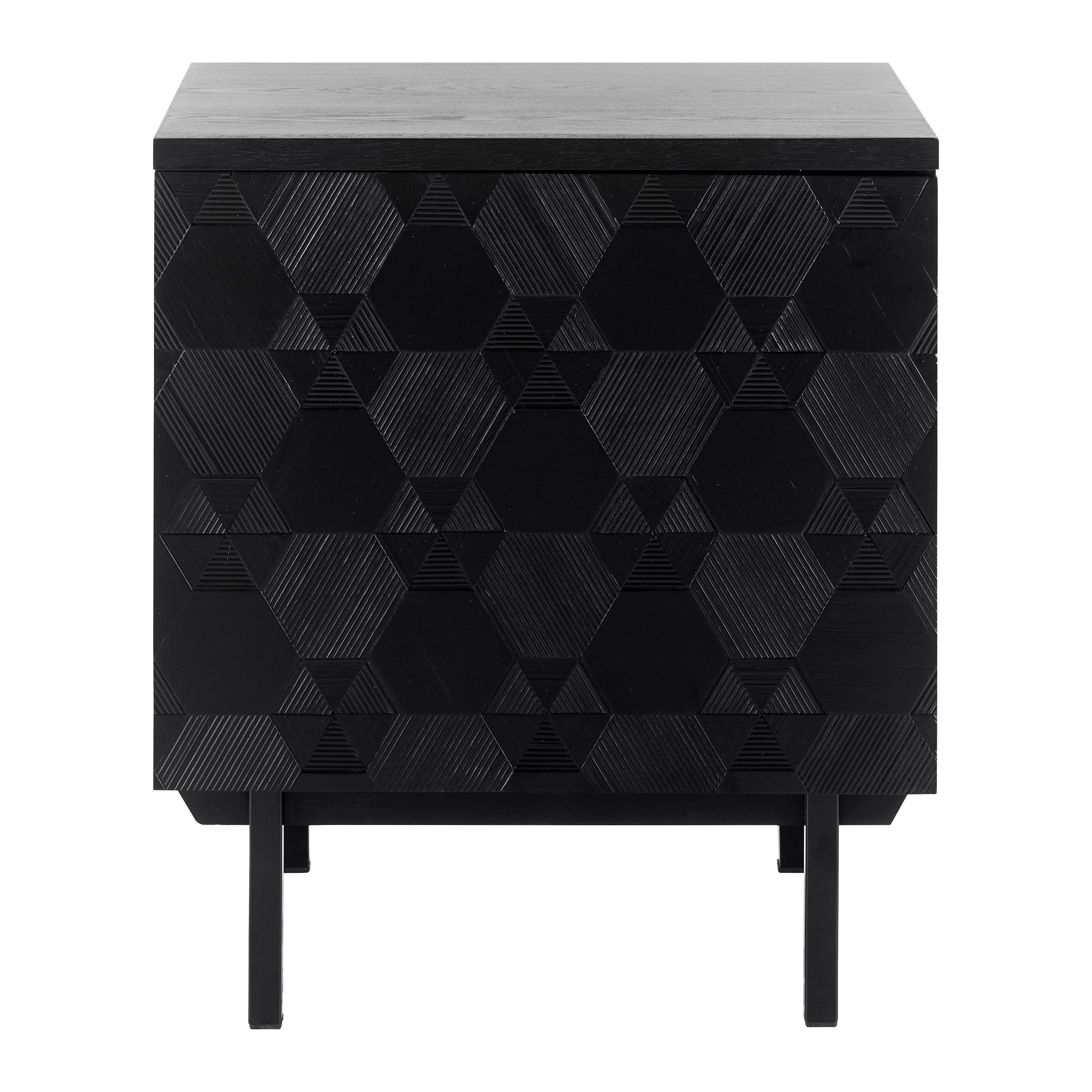 Nachtkästchen Holz "Roma", aus Esche & Kiefer, furniert - Schwarz, MODERN, Holz/Metall (48/56/38cm) - Bessagi Home