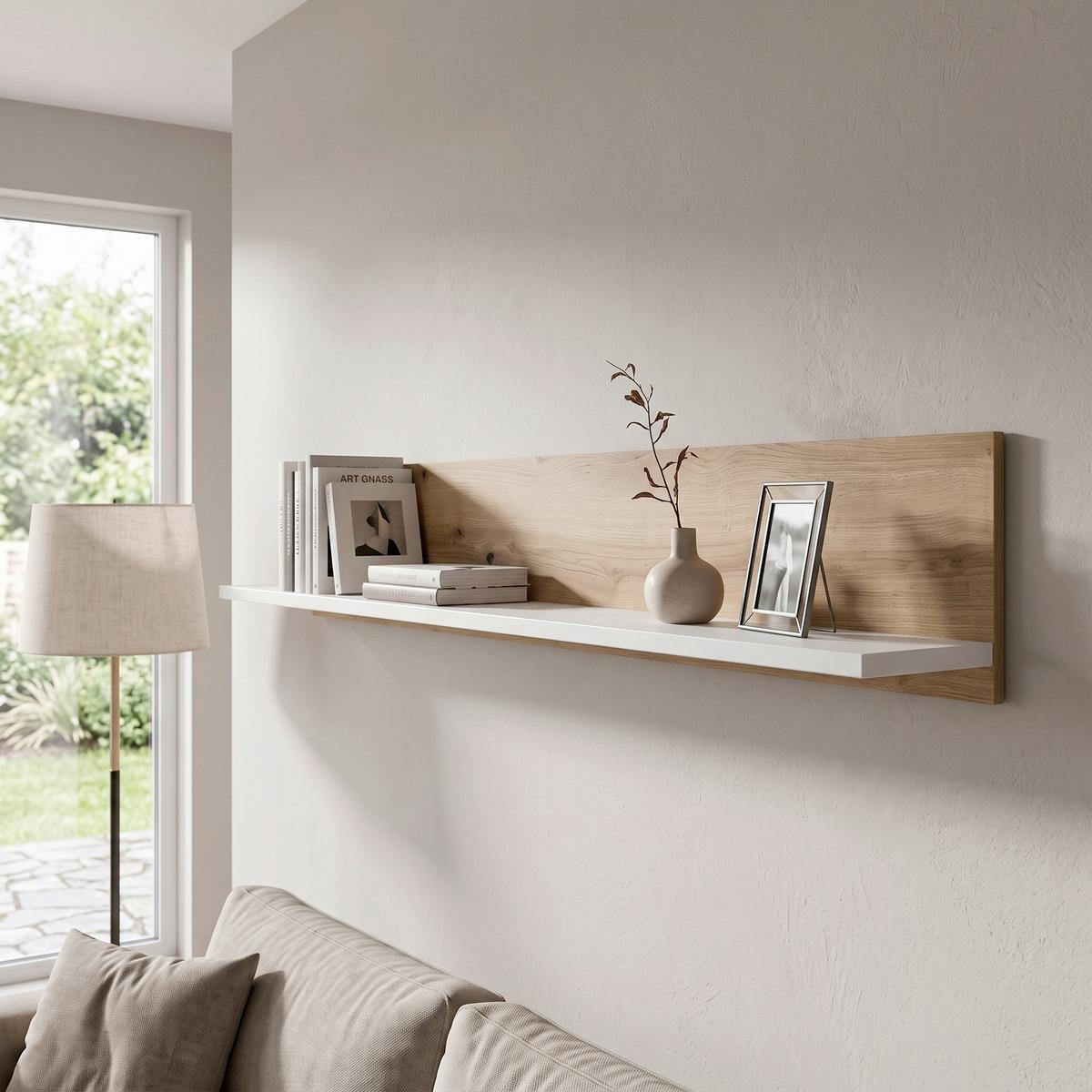 Poliță De Perete Calabria - alb/culoare lemn stejar, Trend, material pe bază de lemn (160/24/21,6cm) - Modern Living