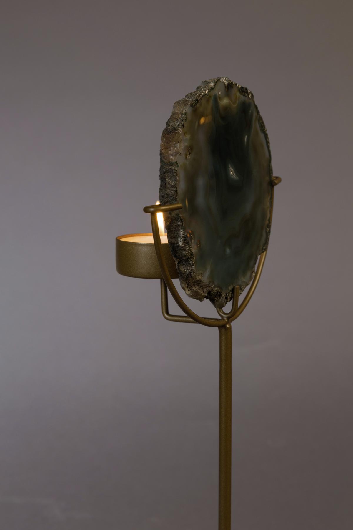 ŚWIECZNIK CANDLE HOLDER GEM GREEN - zielony/kolor brązu, Basics, kamień/metal (10/10/30cm) - Dutchbone