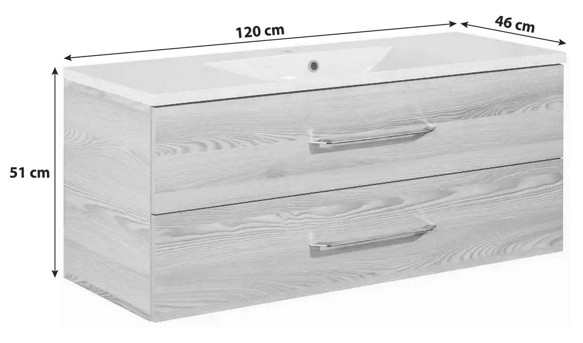 Waschtischkombi "B.Clever" , esche - Eschefarben/Alufarben, MODERN, Holzwerkstoff/Kunststoff (120cm) - MID.YOU