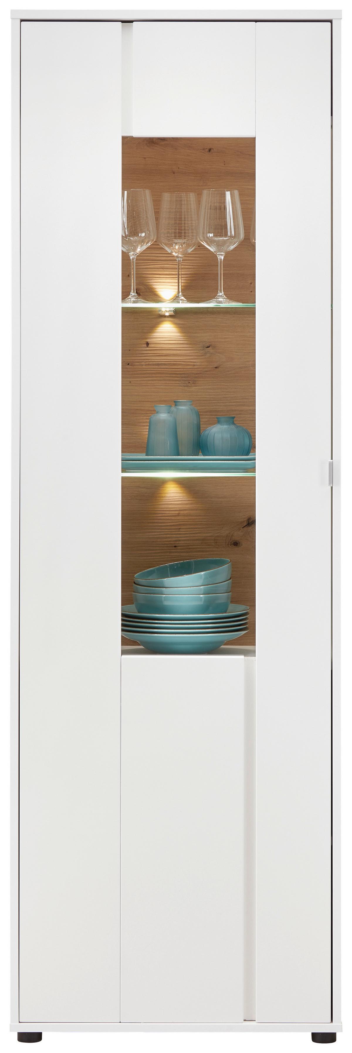 Vitrine in Weiss/Eiche Artisan - Chromfarben/Weiss, Modern, Glas/Holzwerkstoff (64/198/38cm) - Mömax