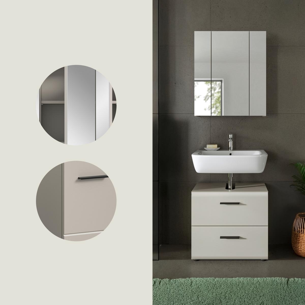 Badezimmer Ice Kaschmir 2-teilig - Kaschmir/Schwarz, Trend, Glas/Holzwerkstoff (60cm) - MID.YOU