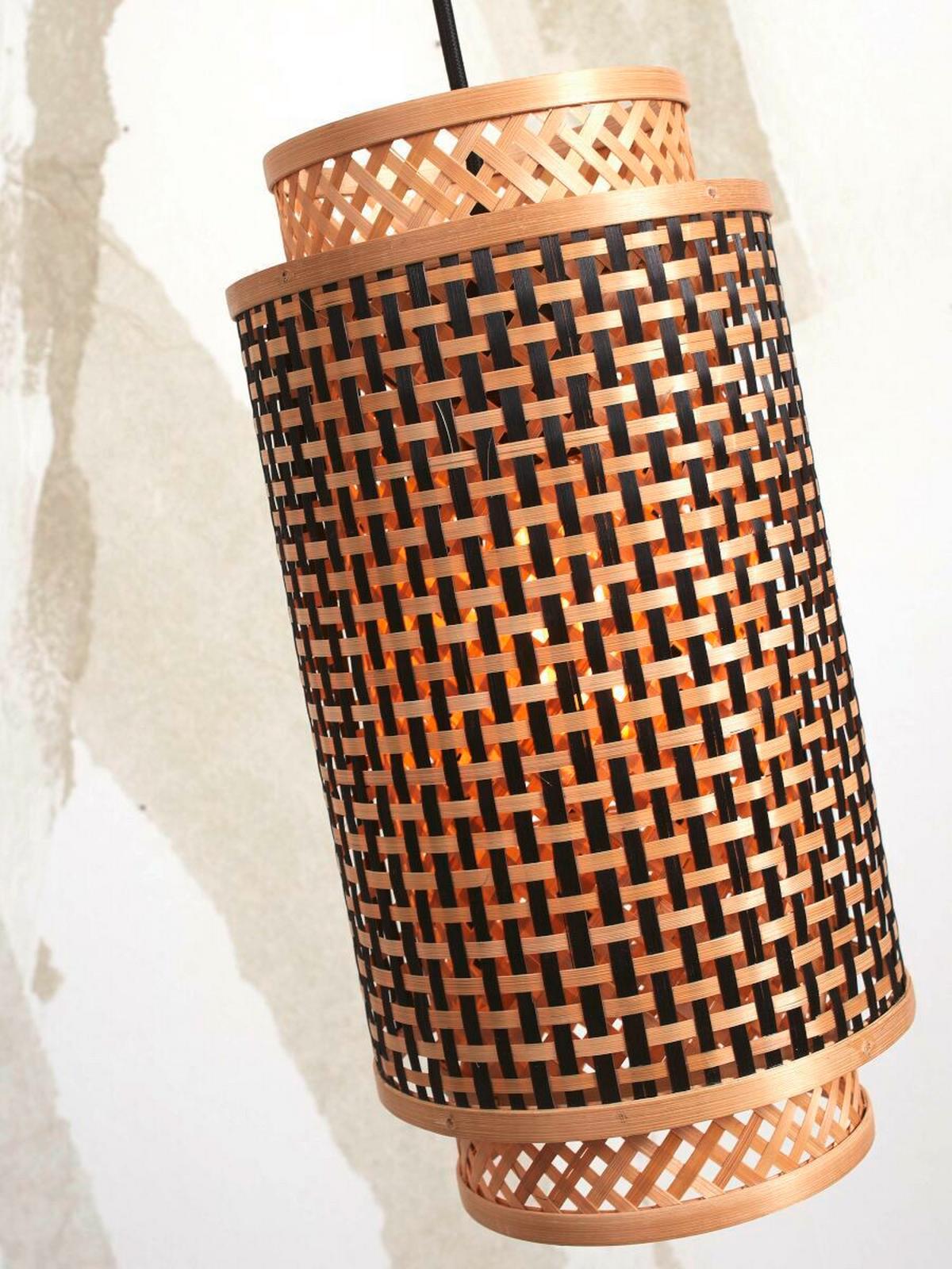 Viseča Svetilka Bhutan, Črna, Bambus - črna/naravne barve, Trend, les (18/35cm) - Good & Mojo