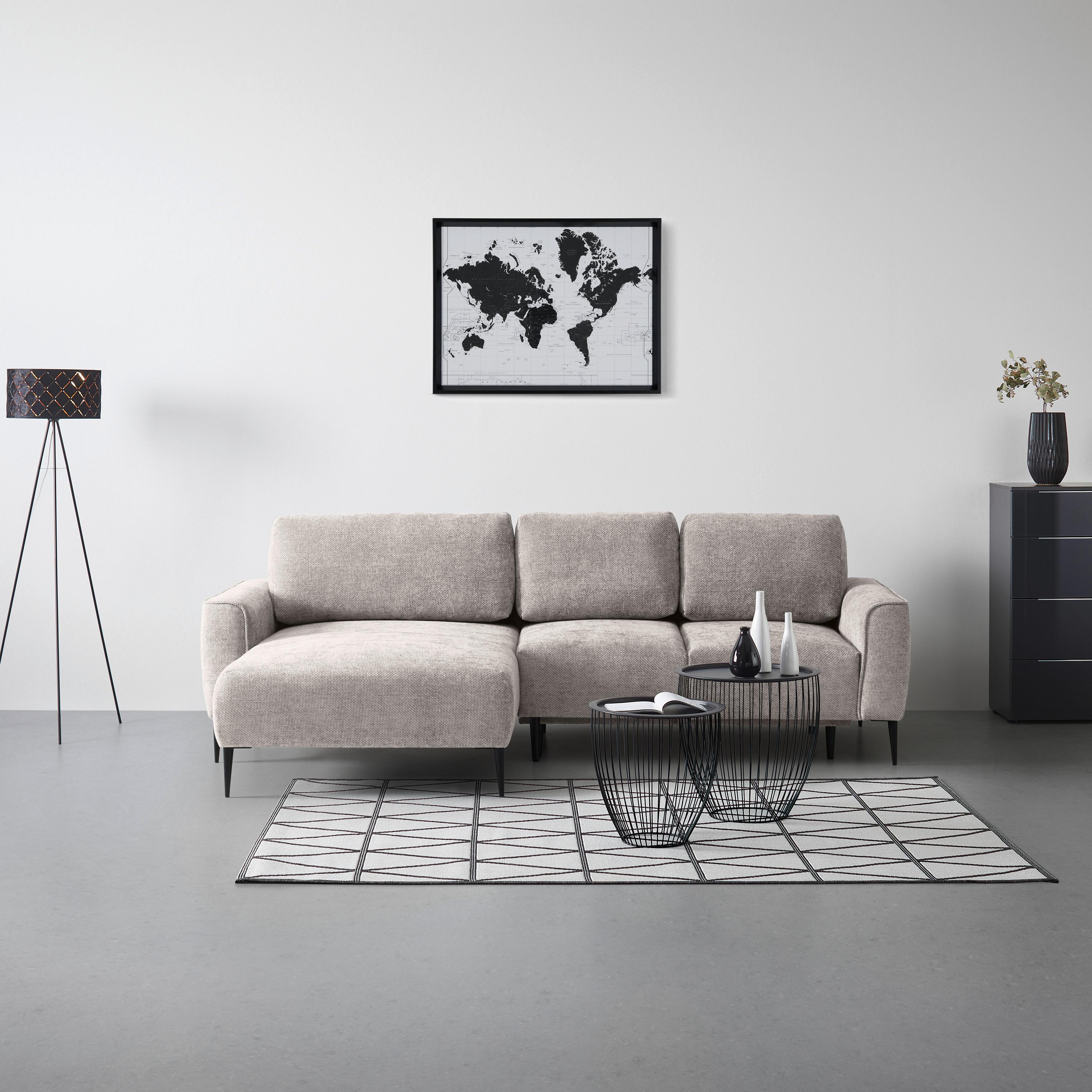 Ecksofa Custom Hellgrau - Hellgrau/Schwarz, MODERN, Textil/Metall (164/85/255cm) - Mömax