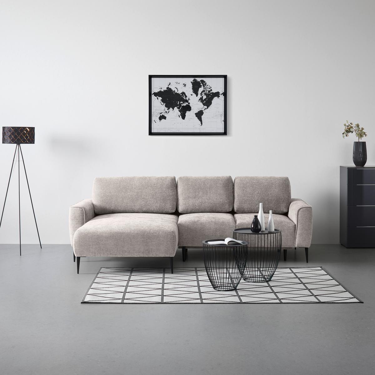 Ecksofa Custom Hellgrau - Hellgrau/Schwarz, MODERN, Textil/Metall (164/85/255cm) - Mömax