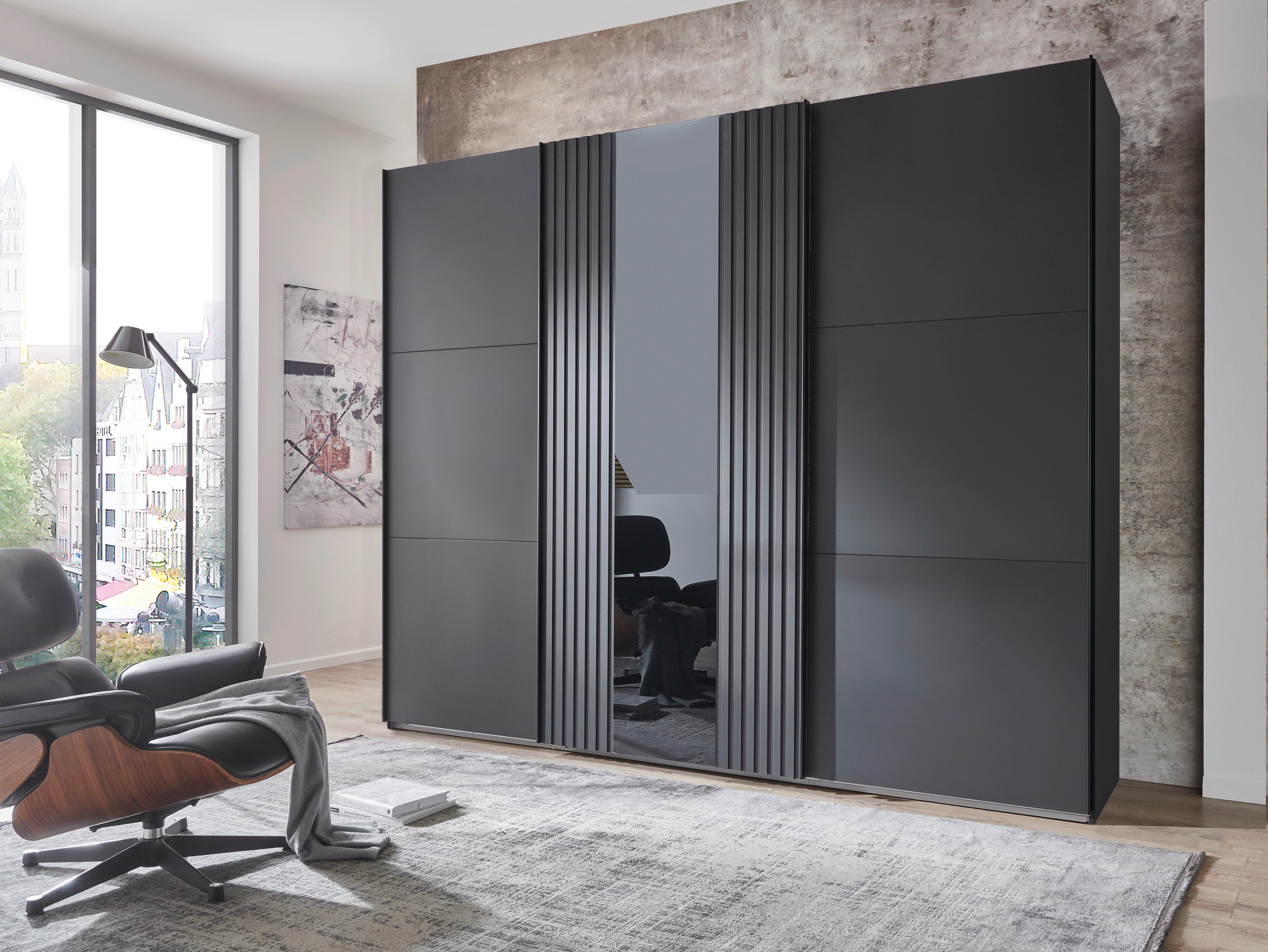 DULAP USI CULISANTE ATLANTA - grafit/negru, Modern, sticlă/material pe bază de lemn (250/216/65cm) - Premium Living