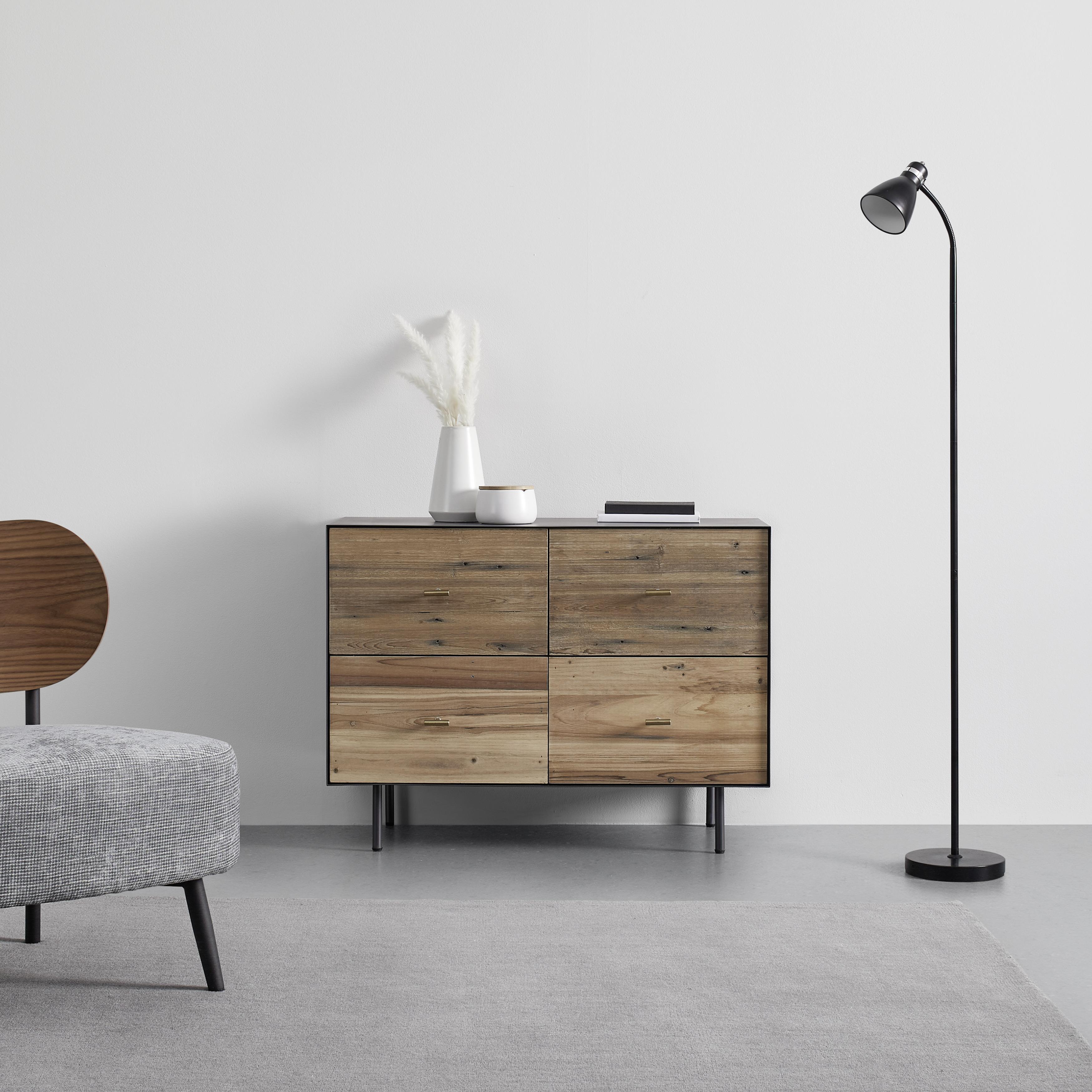 Kommode "Giorgia" Teilmassiv - Goldfarben/Schwarz, MODERN, Holz/Metall (90/66/40cm) - Bessagi Home