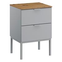 SZAFKA NOCNA LIMA - kolor dębowy/kolor aluminiowy, Trend, materiał drewnopochodny/metal (40/68/42cm) - Stylife