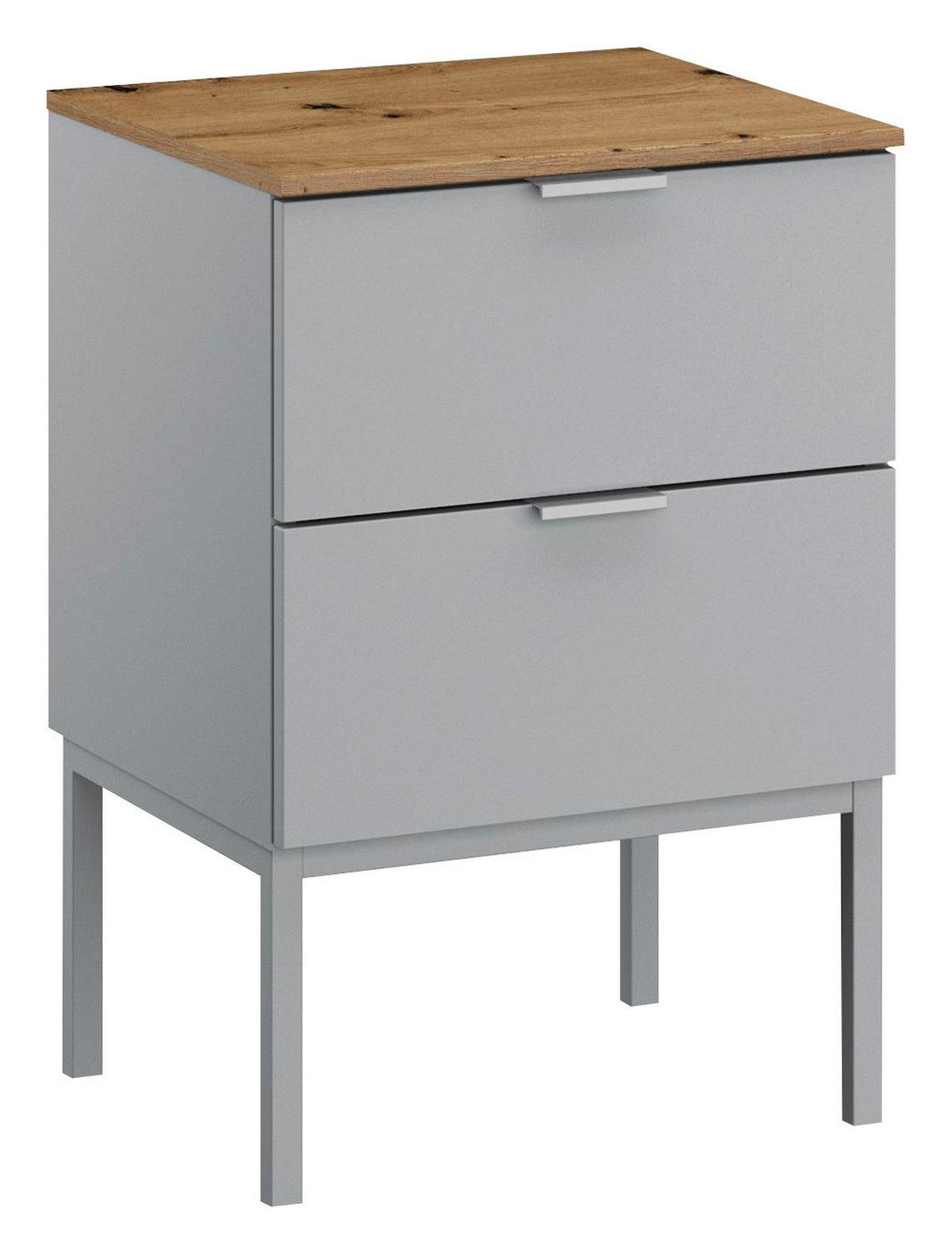 SZAFKA NOCNA LIMA - kolor dębowy/kolor aluminiowy, Trend, materiał drewnopochodny/metal (40/68/42cm) - Stylife